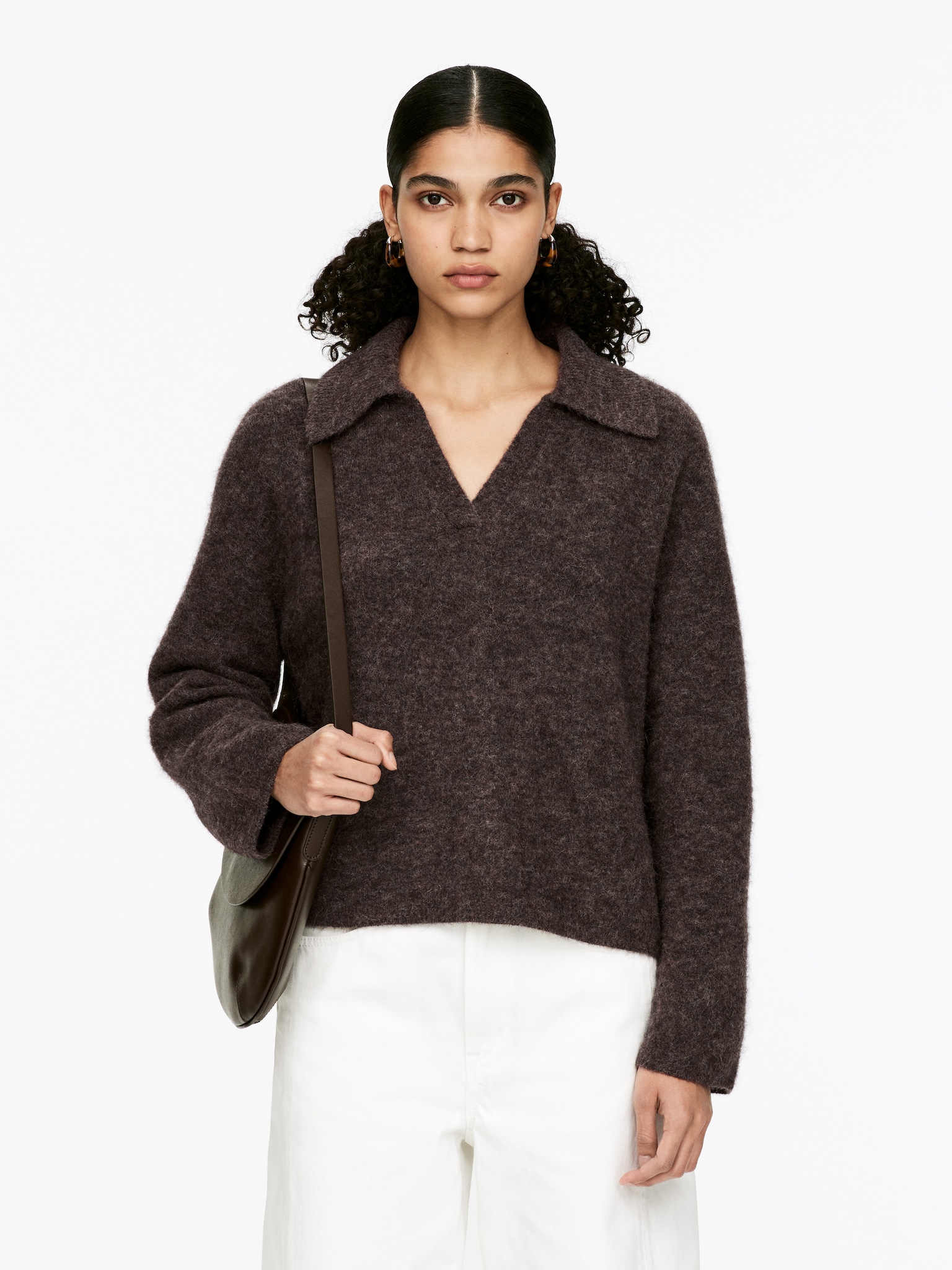 Pull en mélange de laine et d'alpaga - Marron/Gris chiné/Bleu