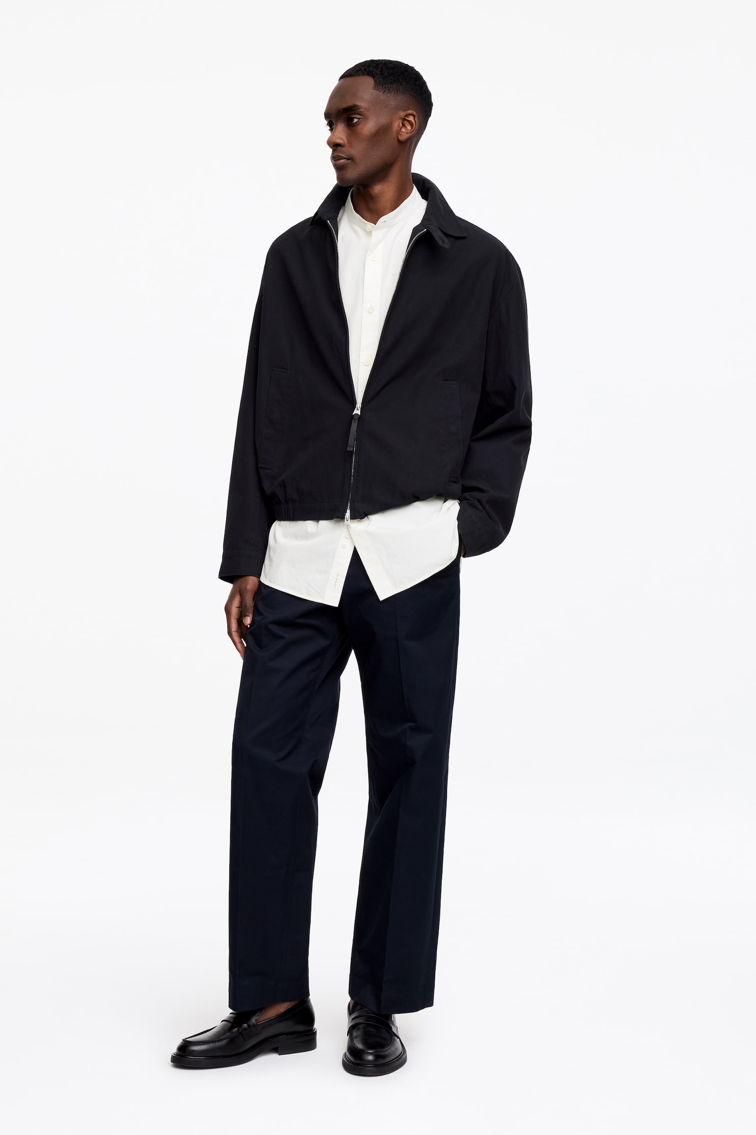 Popliinipaita pystykauluksella - Luonnonvalkoinen/Musta - 10