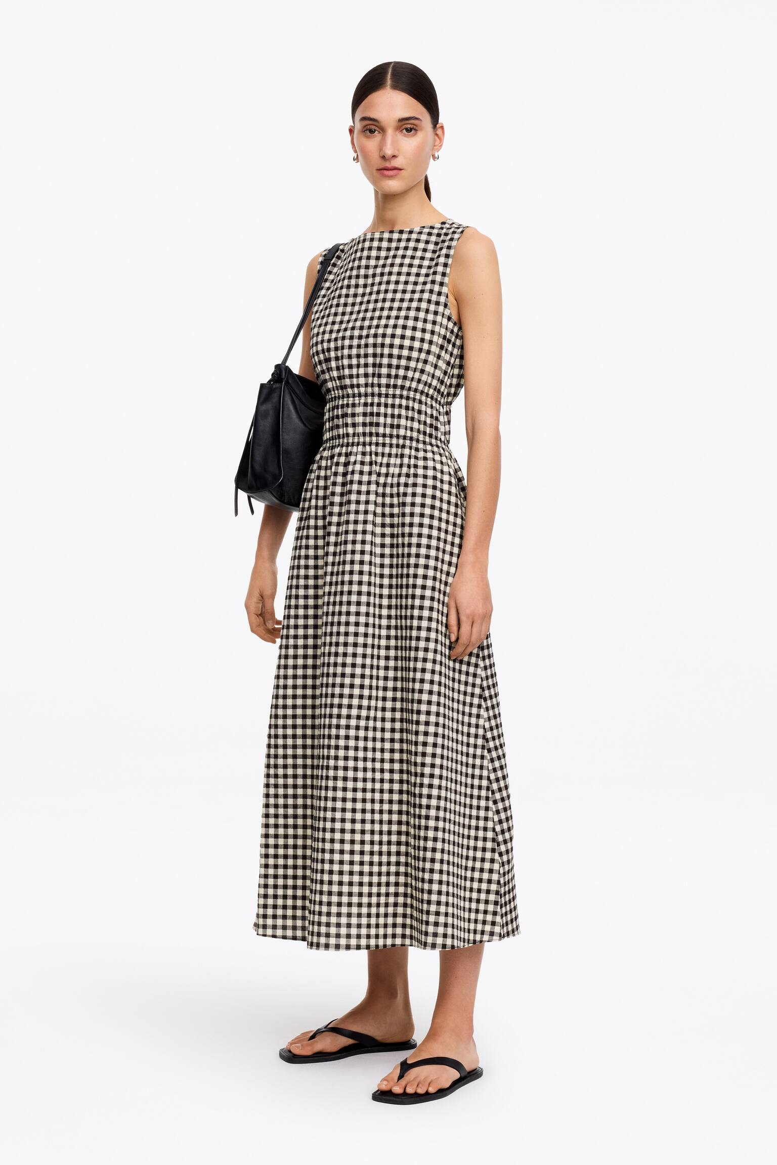 Kleid aus Seersucker-Weiß/Schwarz - 5