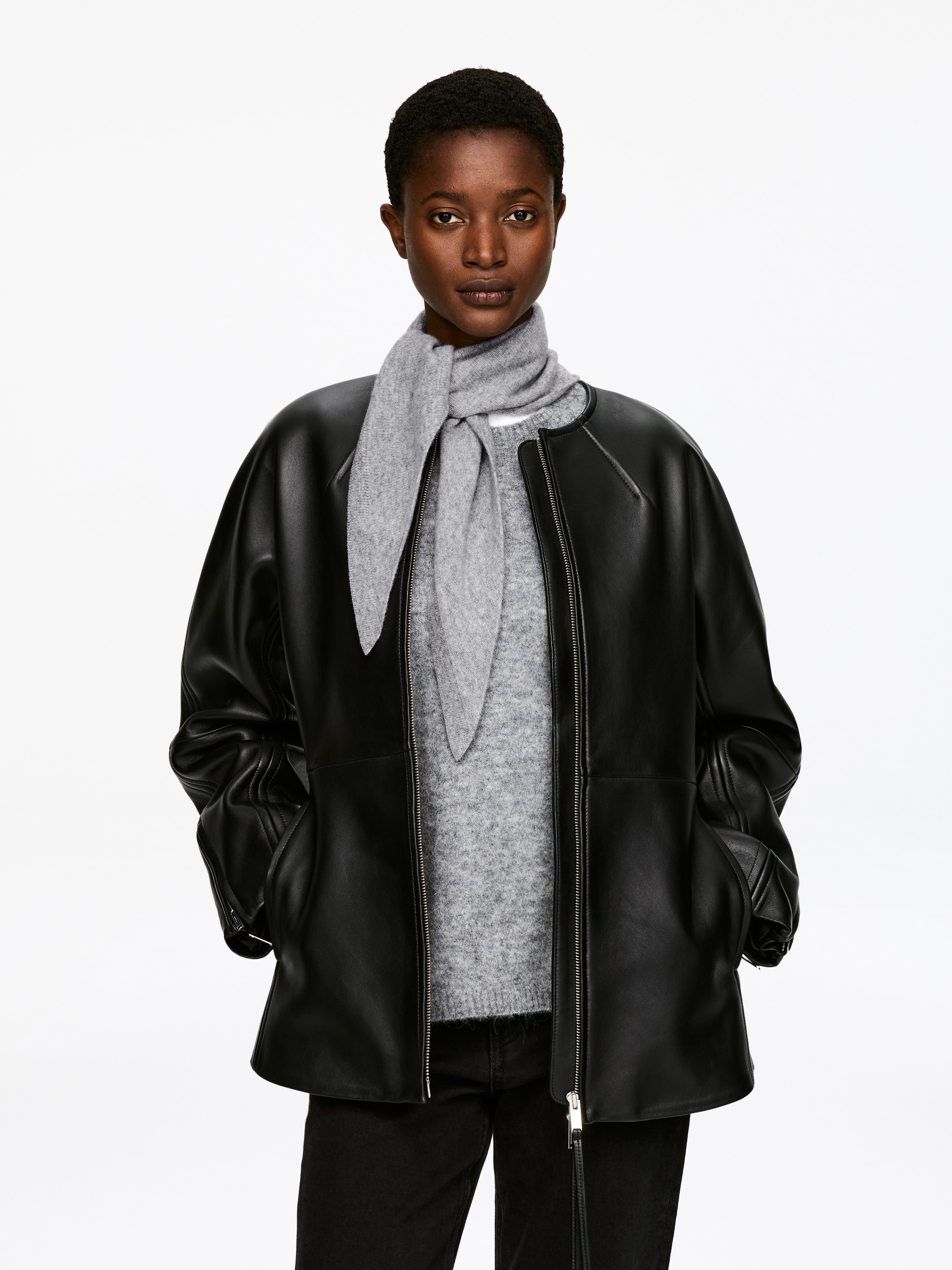 Cashmere Scarf - Grey/Off White