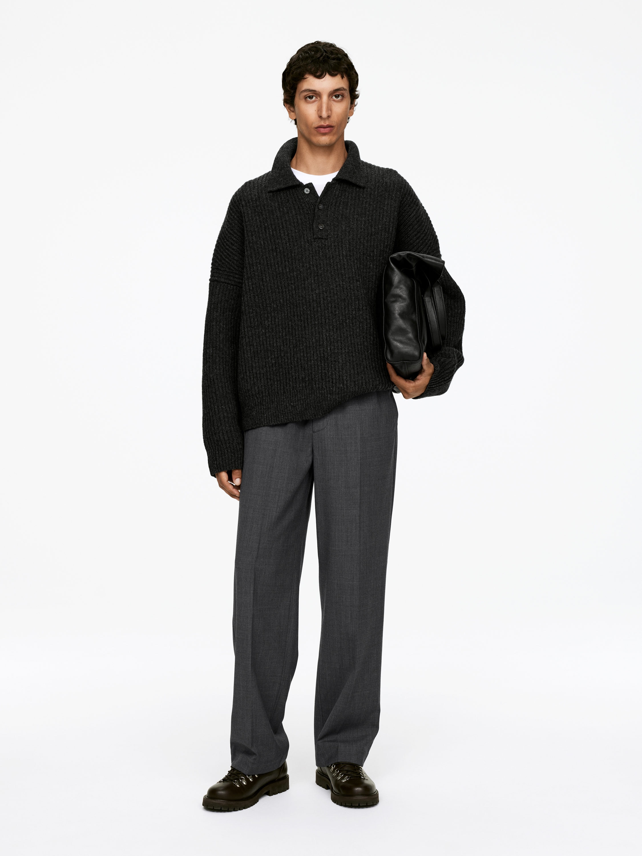 Drawstring Wool Trousers-#505050-14497