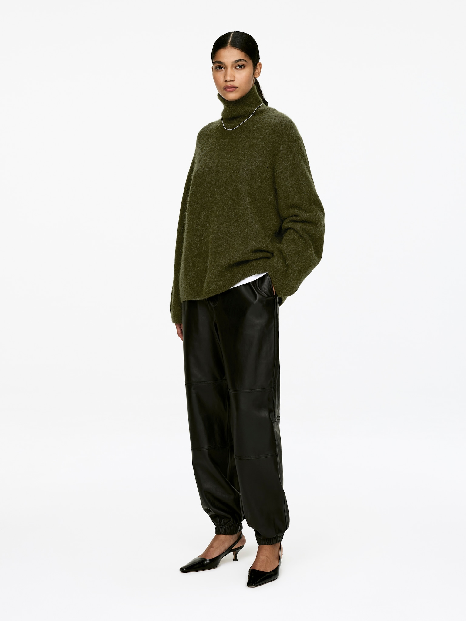 Sweter z golfem - Ciemnozielony - 3