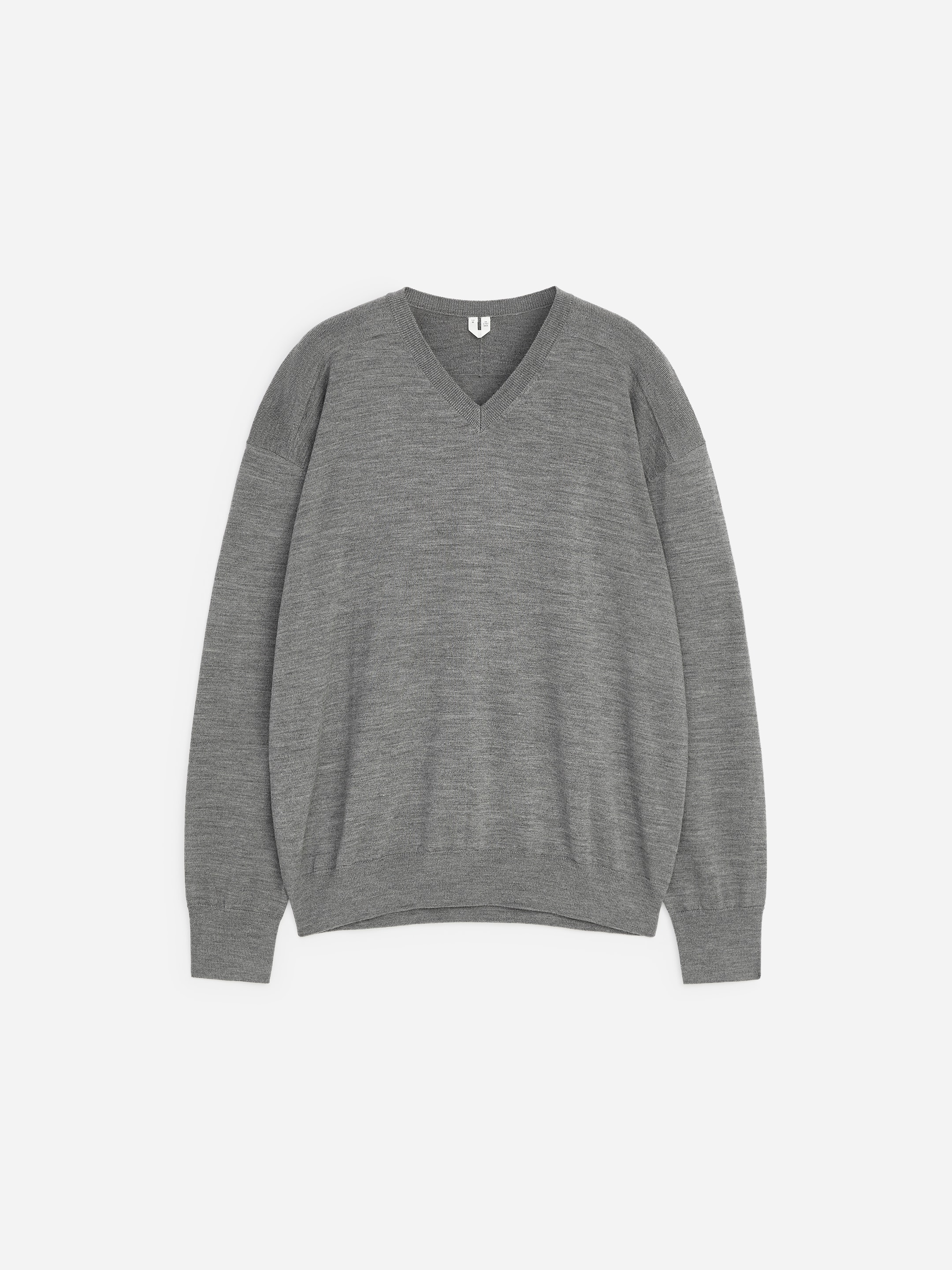 Sweter z dekoltem w szpic z wełny merynosów-Grey-20344