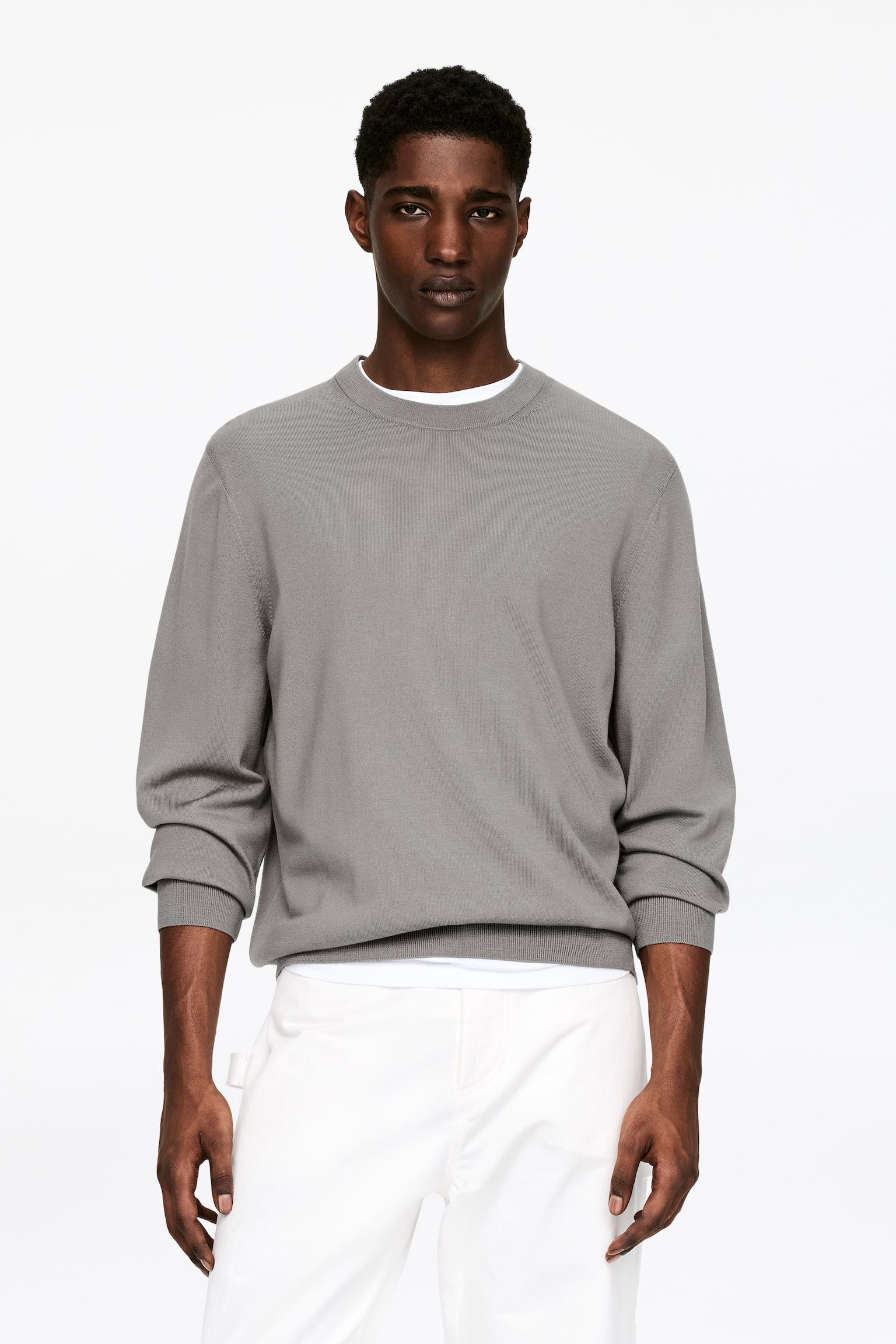 Finstickad tröja i merinoull - Mullvadsgrå/Mörkgrå/Dark Blue/Gråmelerad/Mörkgrön - 1