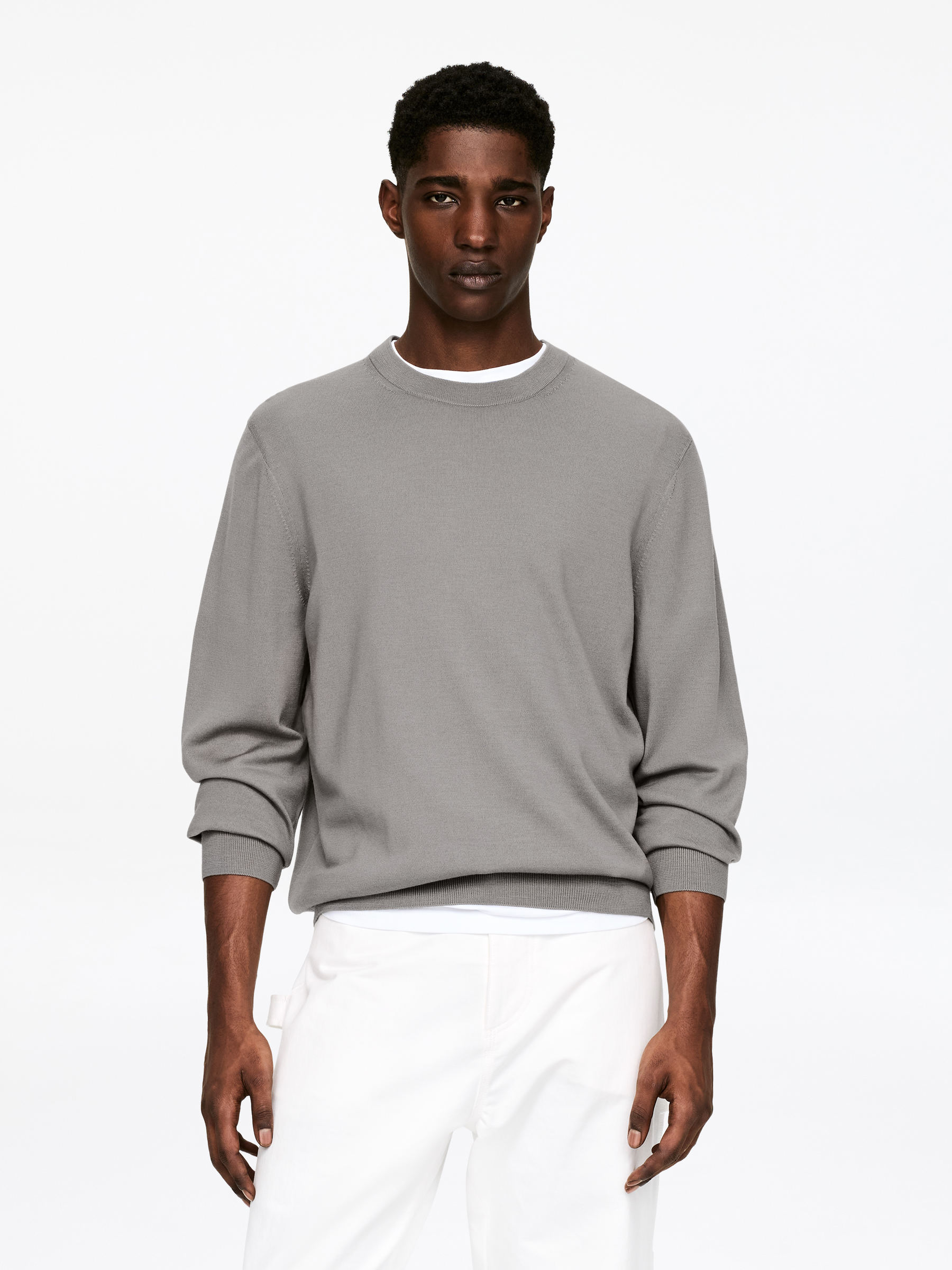 Fine-Knit Merino Jumper-#7C7772-17775