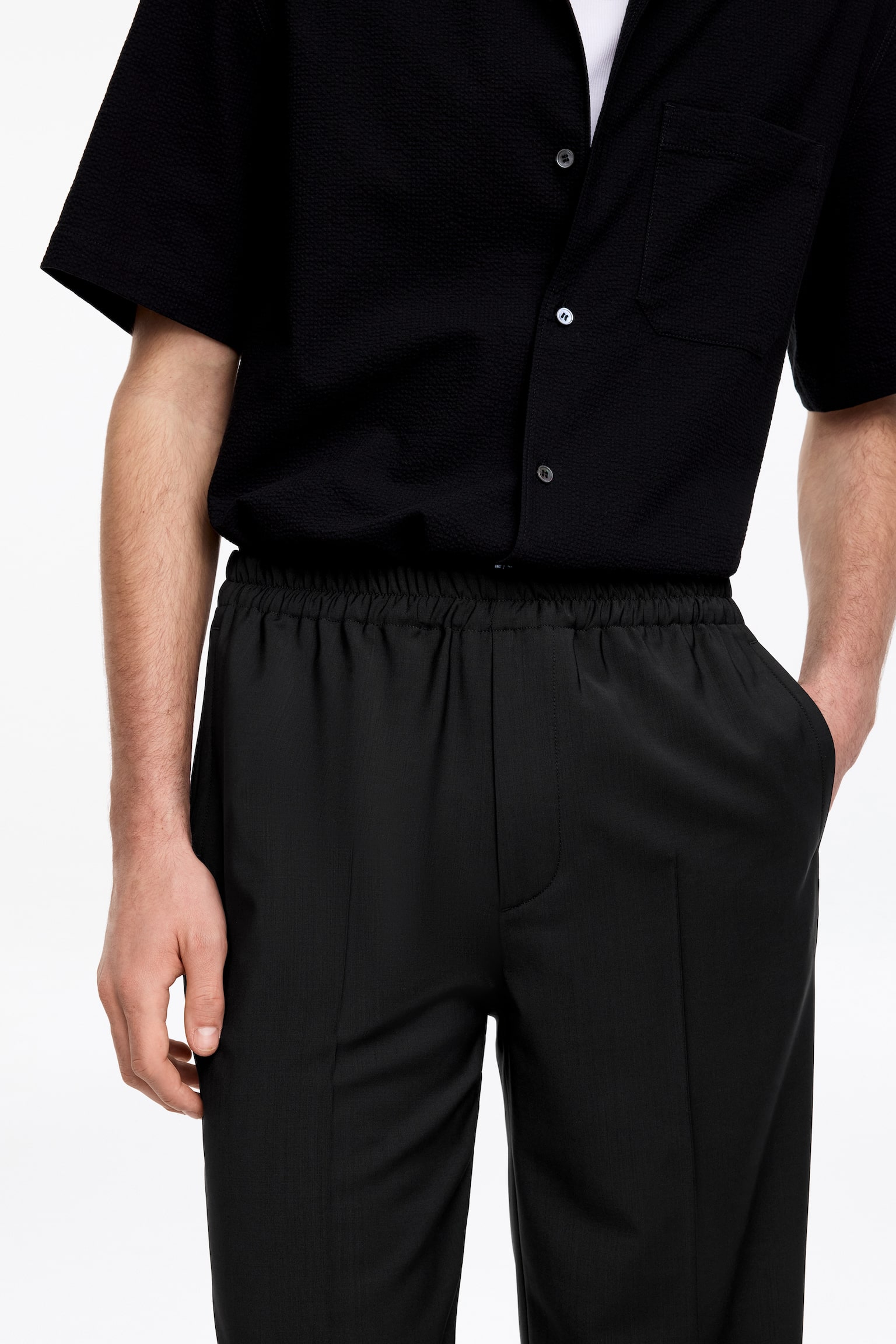 Wijde broek met elastische tailleband - Zwart/Taupe - 4