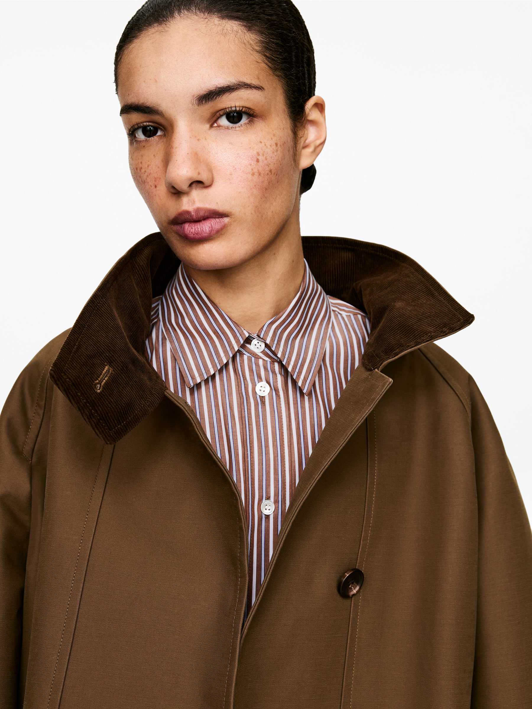 Cotton Shirt - Brown/White - Regular fit - Women - StillMedia/Lookbook - 3