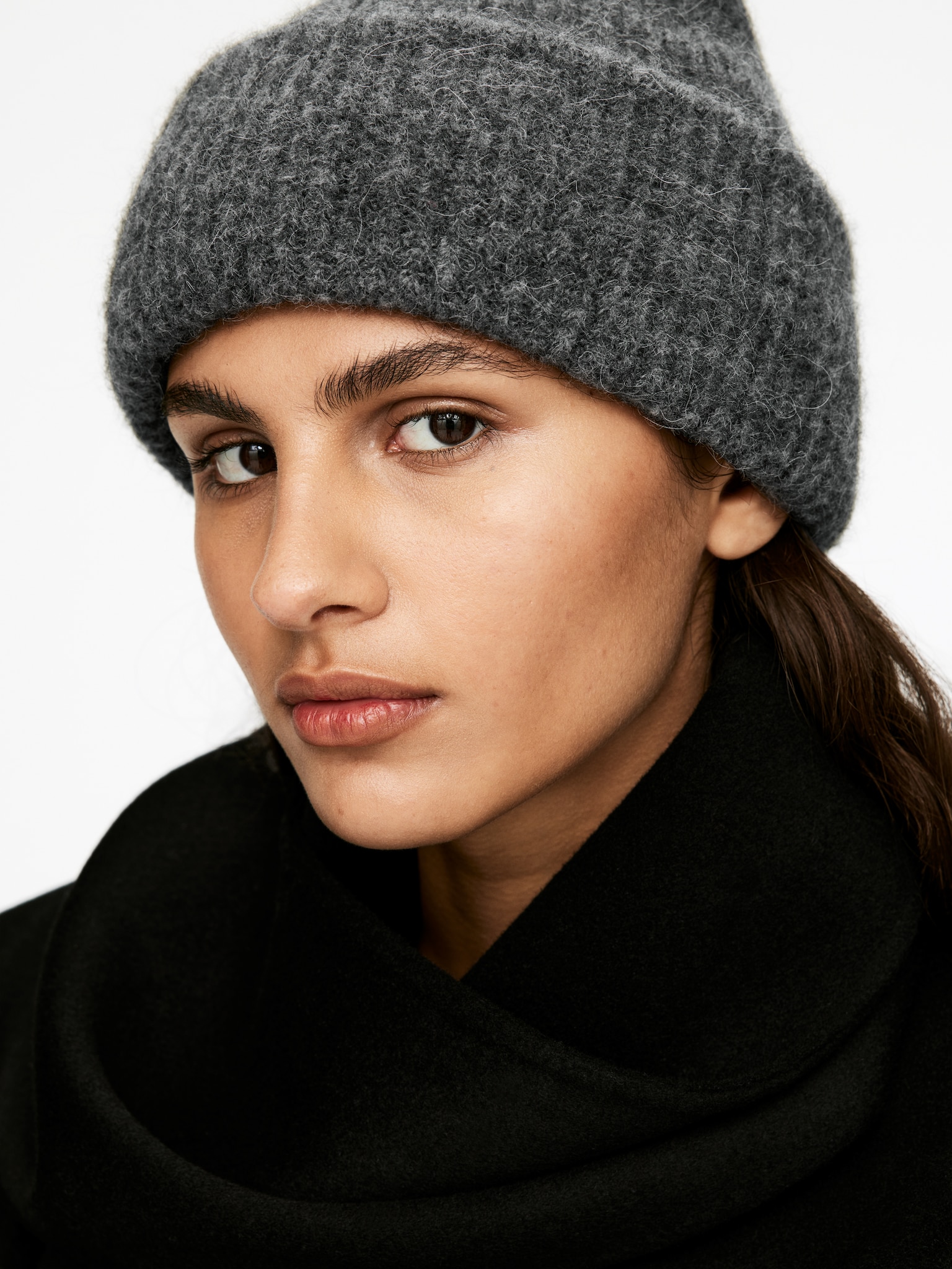 Beanie aus Alpaka- und Merinowolle - Dunkelgrau/Beige/Dunkelblau/Schwarz