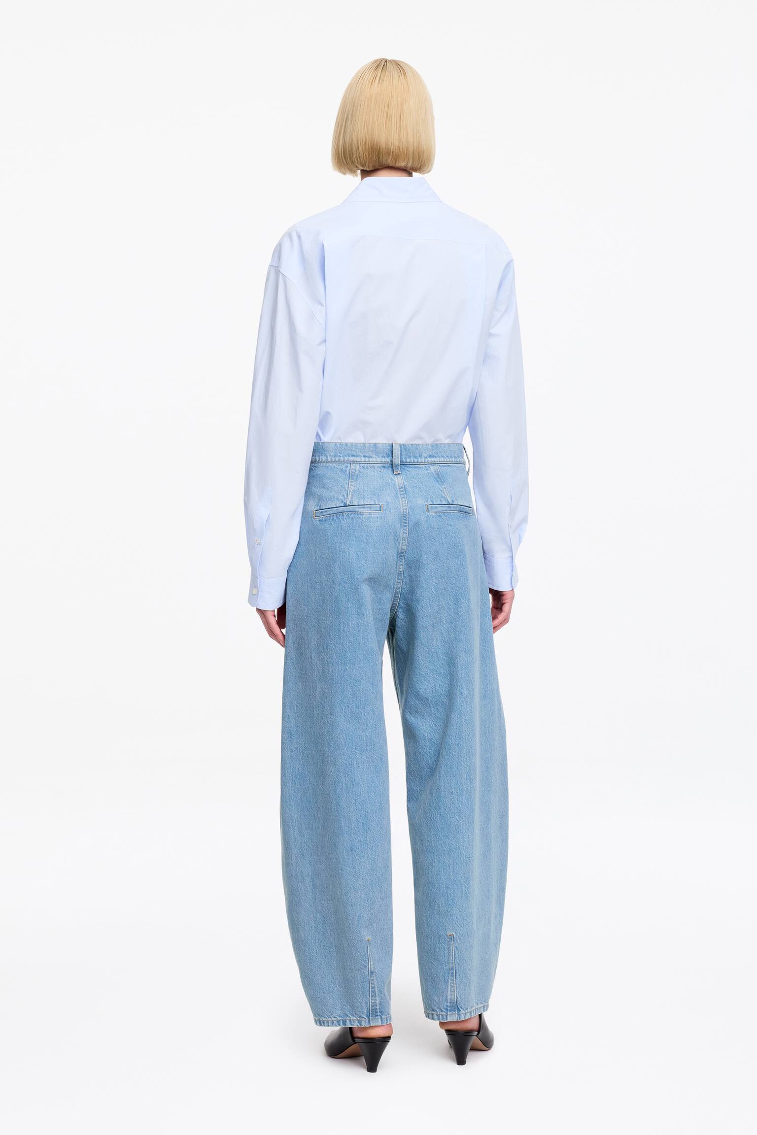 Calças de ganga de corte barrel - Azul médio/Branco/Azul com lavagem/Azul claro - 5