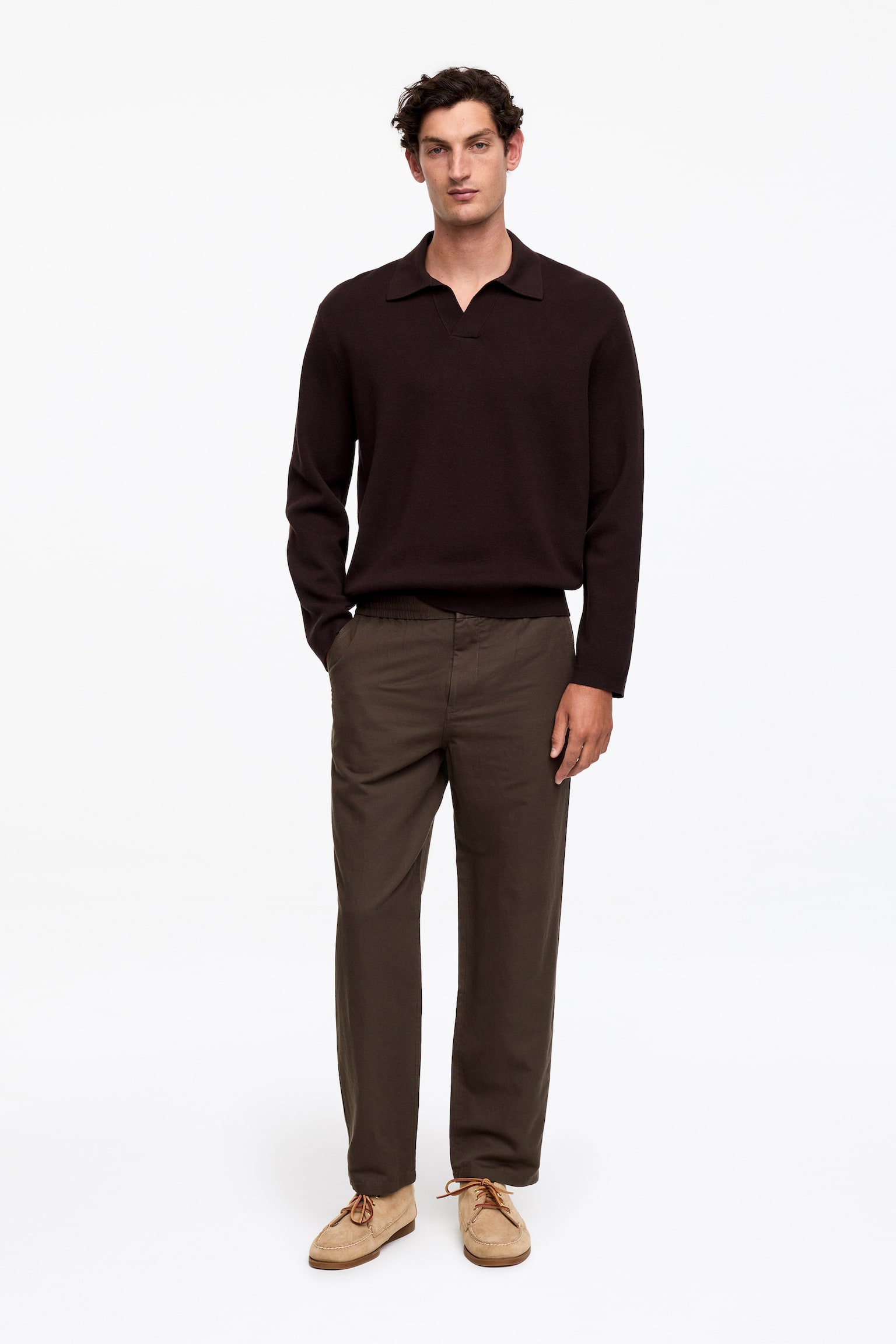 Byxor i linneblandning - Brun/Mörkblå - 1