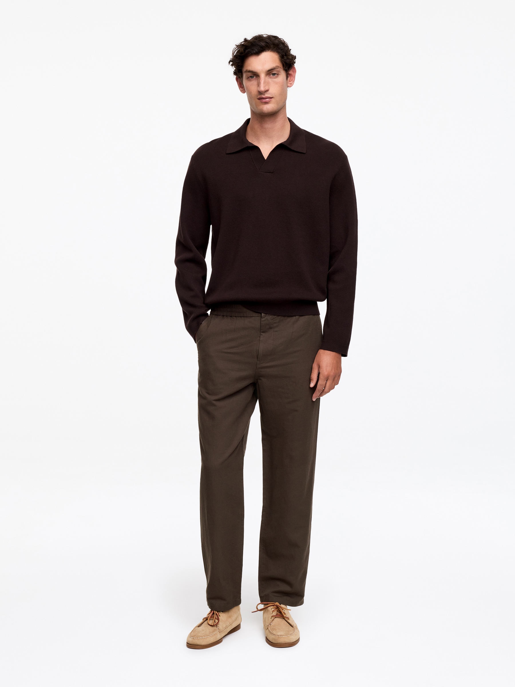 Linen Blend Trousers-#484240-18391