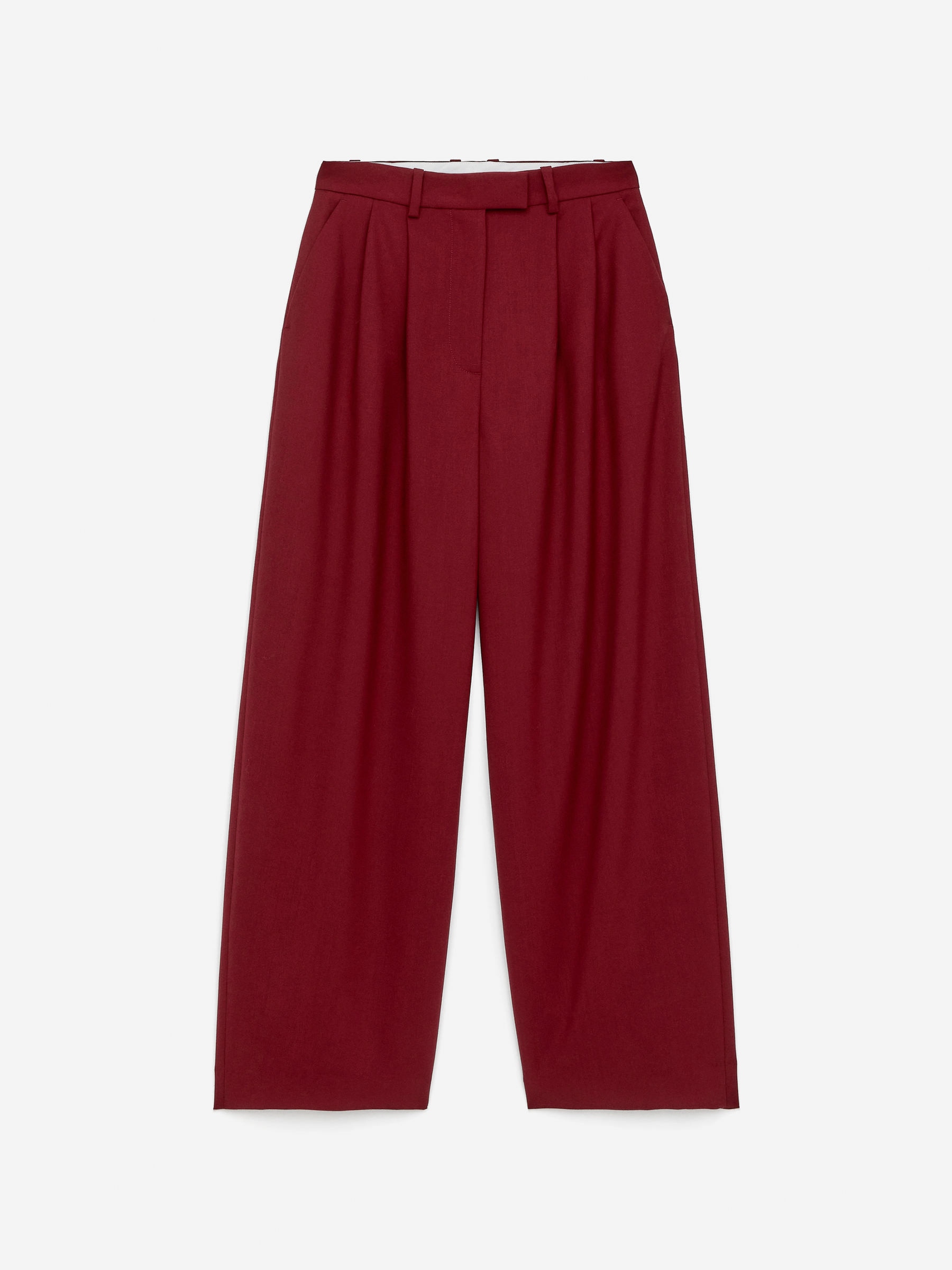 Pleated Wool Trousers-Red-16811