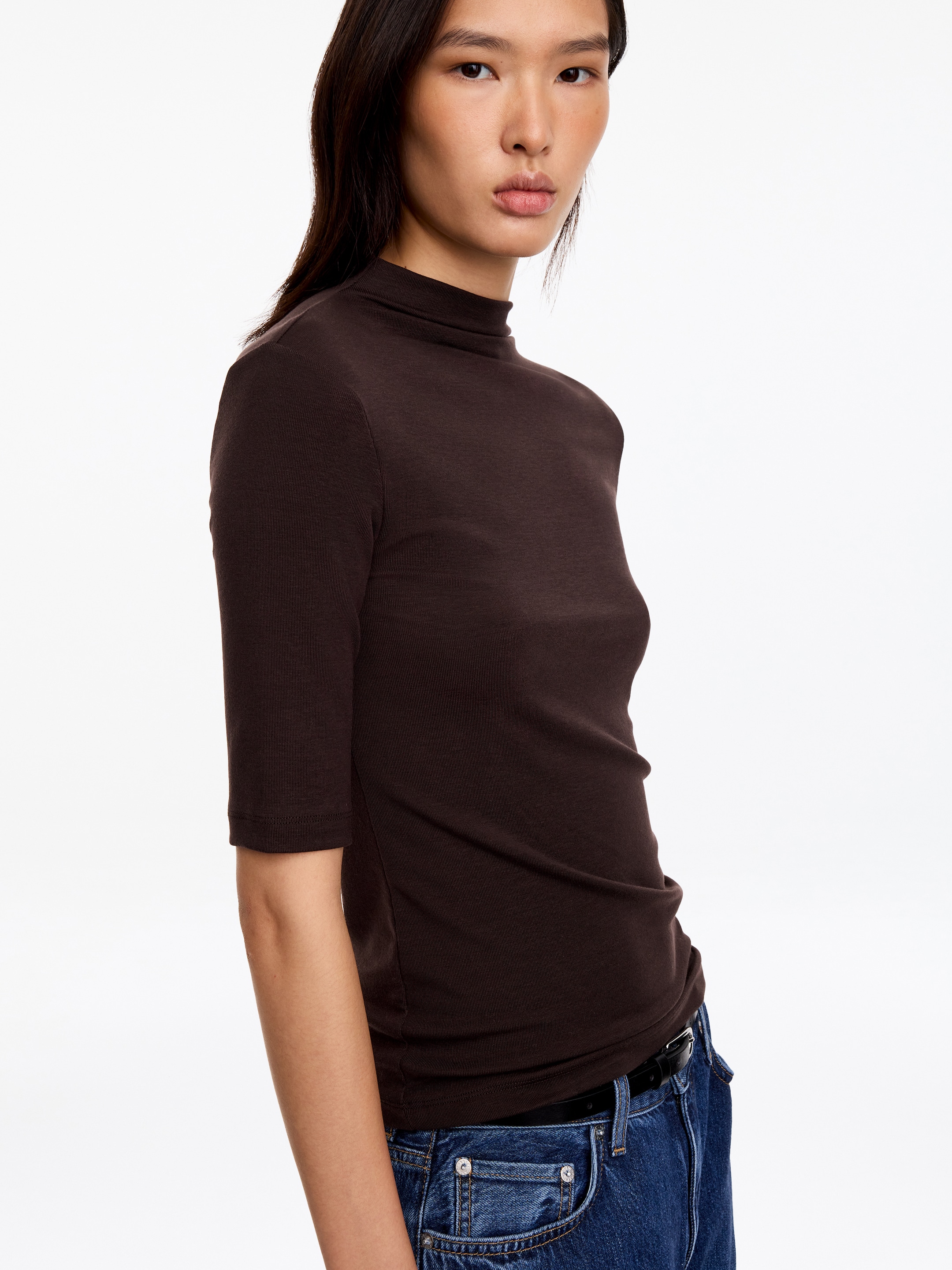 Lyocell-Oberteil mit Stehkragen - Braun - Slim Fit - women - StillMedia/Lookbook - 2