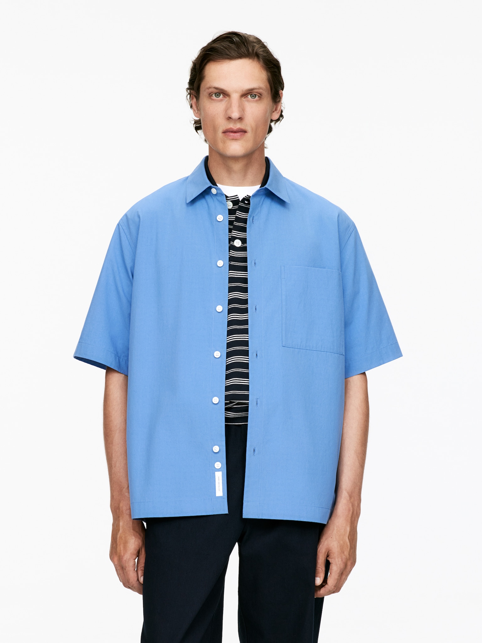 Camisa de popelina oversized - Azul/Castanho toupeira