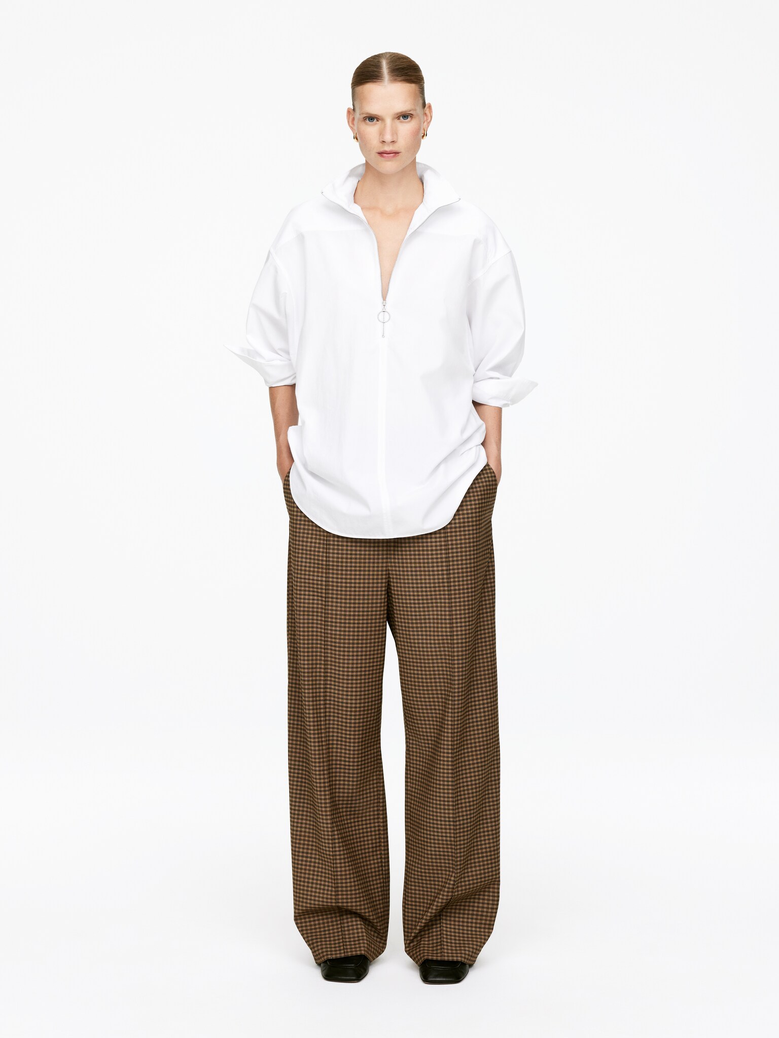 Elastic Waist Trousers - Brown - 1