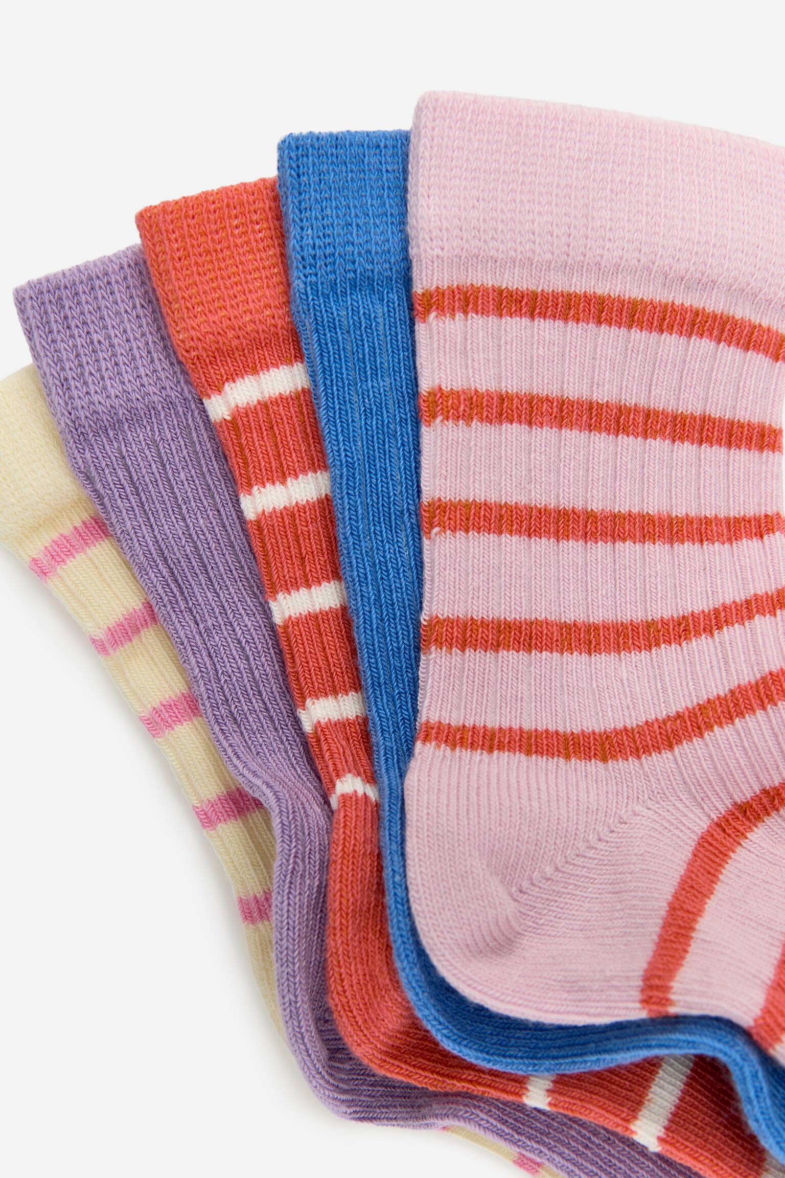 Chaussettes en maille côtelée, 5 paires - Rose/Orange/Vert/Bleu/Vert/Bleu/Mauve/Rouge - 2