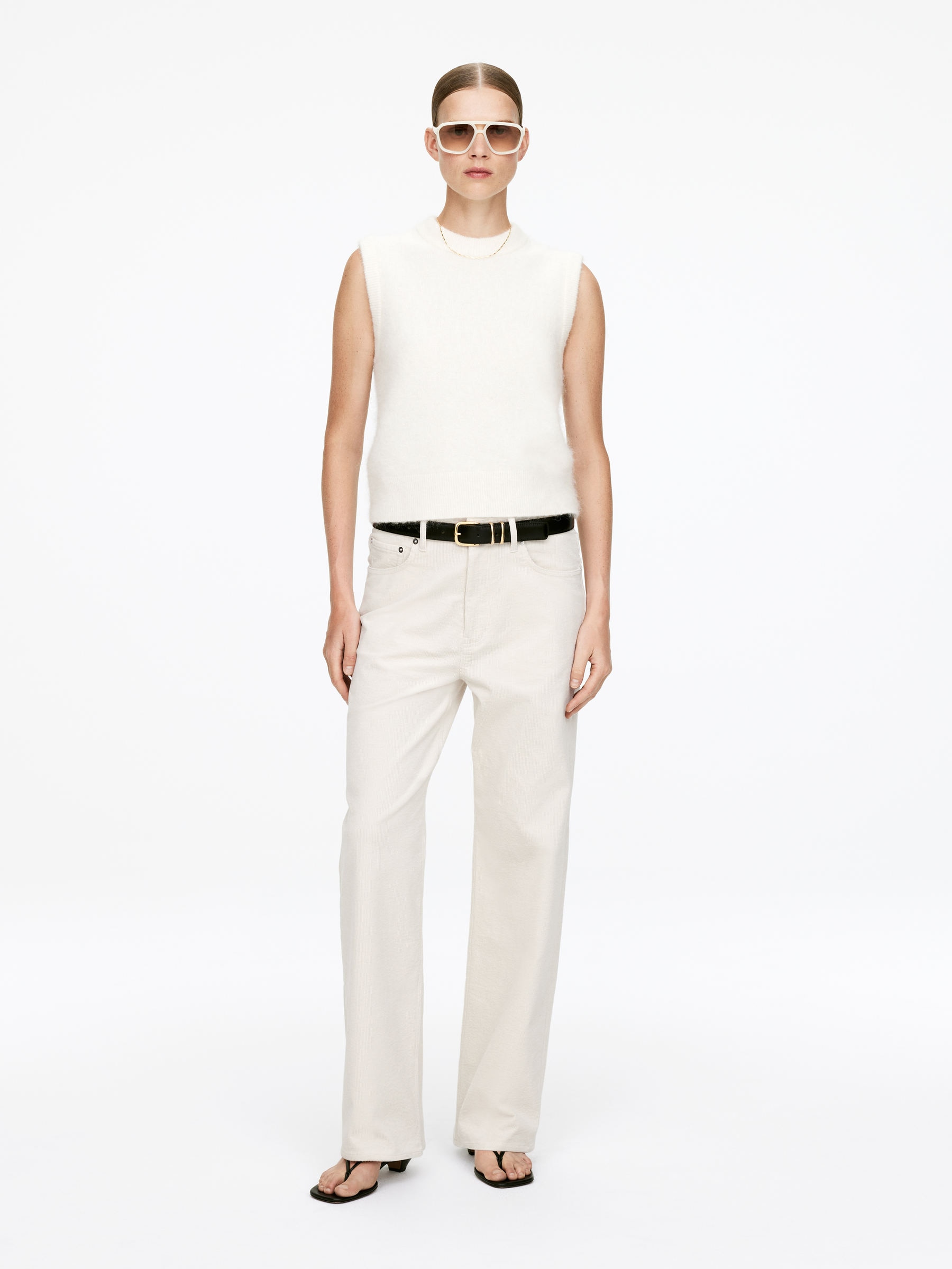 CORAL Corduroy Wide Jeans-#F4F3E9-16198