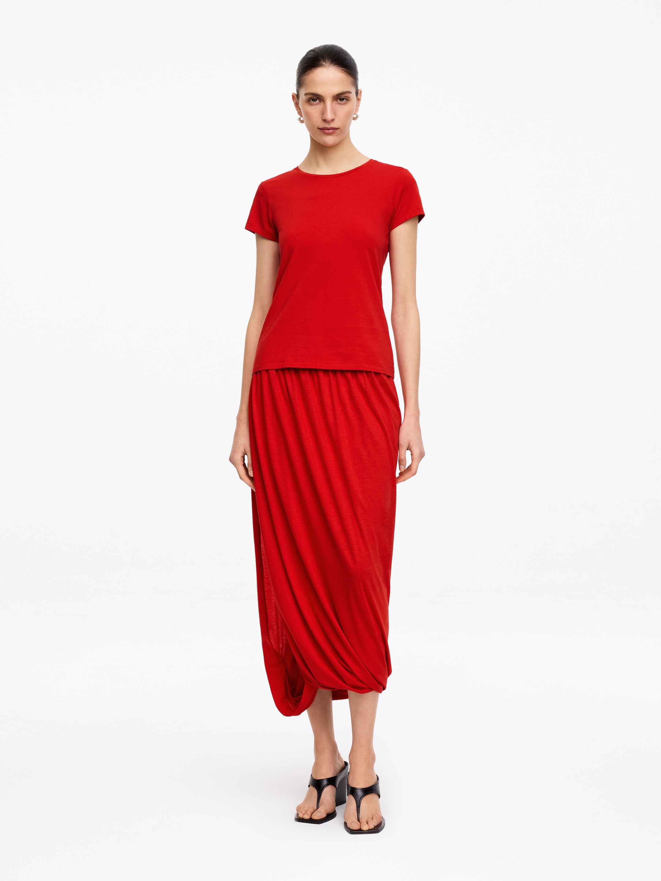 Draped Midi Skirt-#c70c16-18760