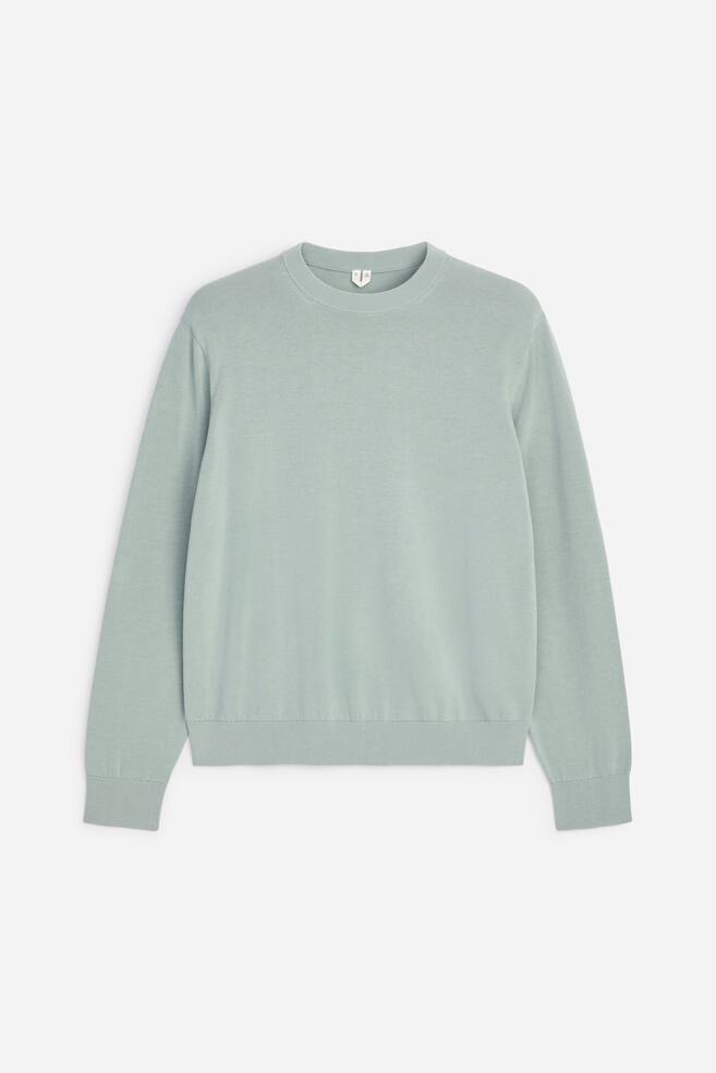 Leichter Baumwollpullover mit Rundhalsausschnitt - Blasses Mintgrün/Dunkelblau/Himbeerrot - 1