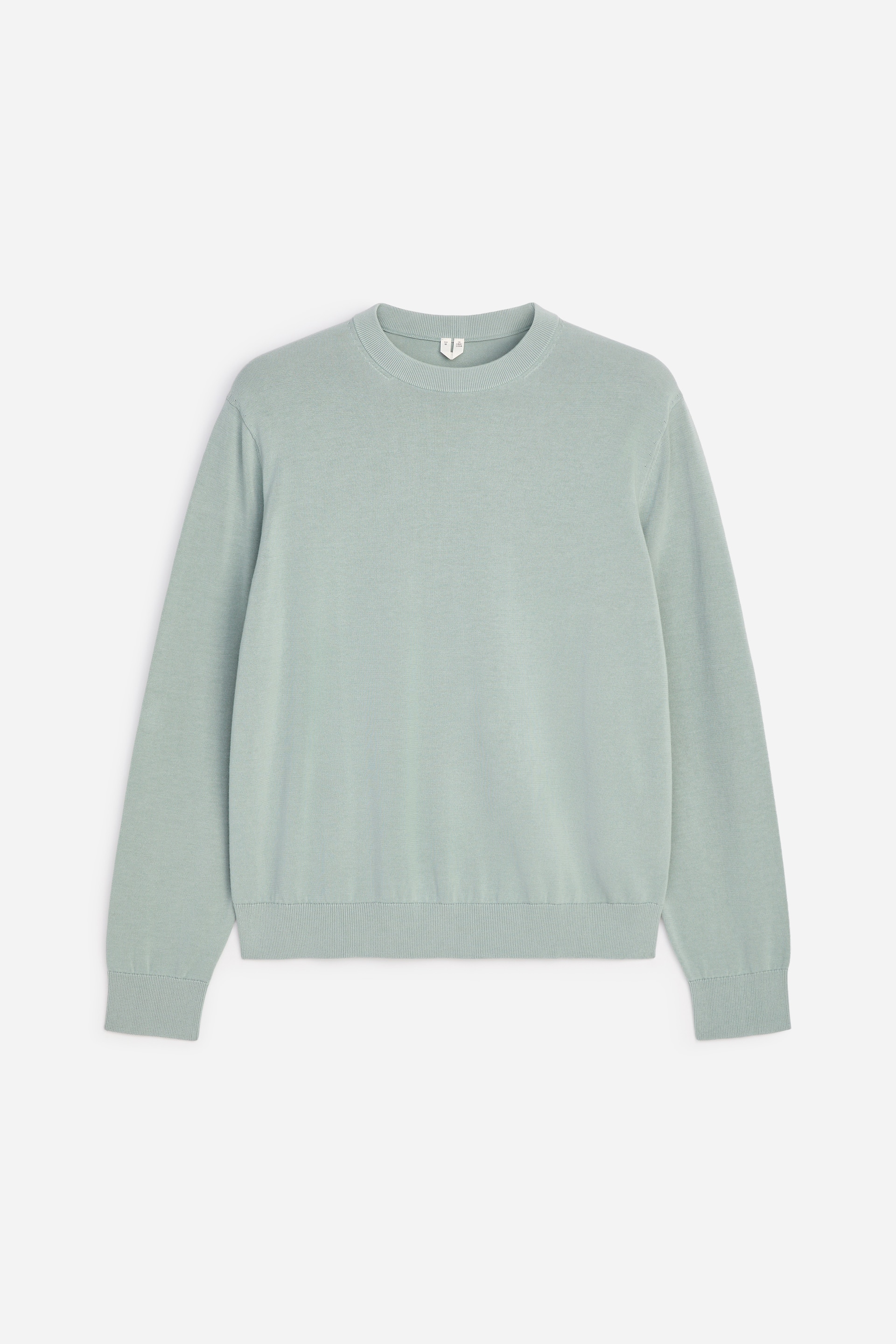 Größeres Bild anzeigen: Ein hellgrüner Pullover präsentiert seine Vorderseite und verfügt über einen gerippten Rundhalsausschnitt, lange Ärmel, gerippte Bündchen und einen gerippten Saum.