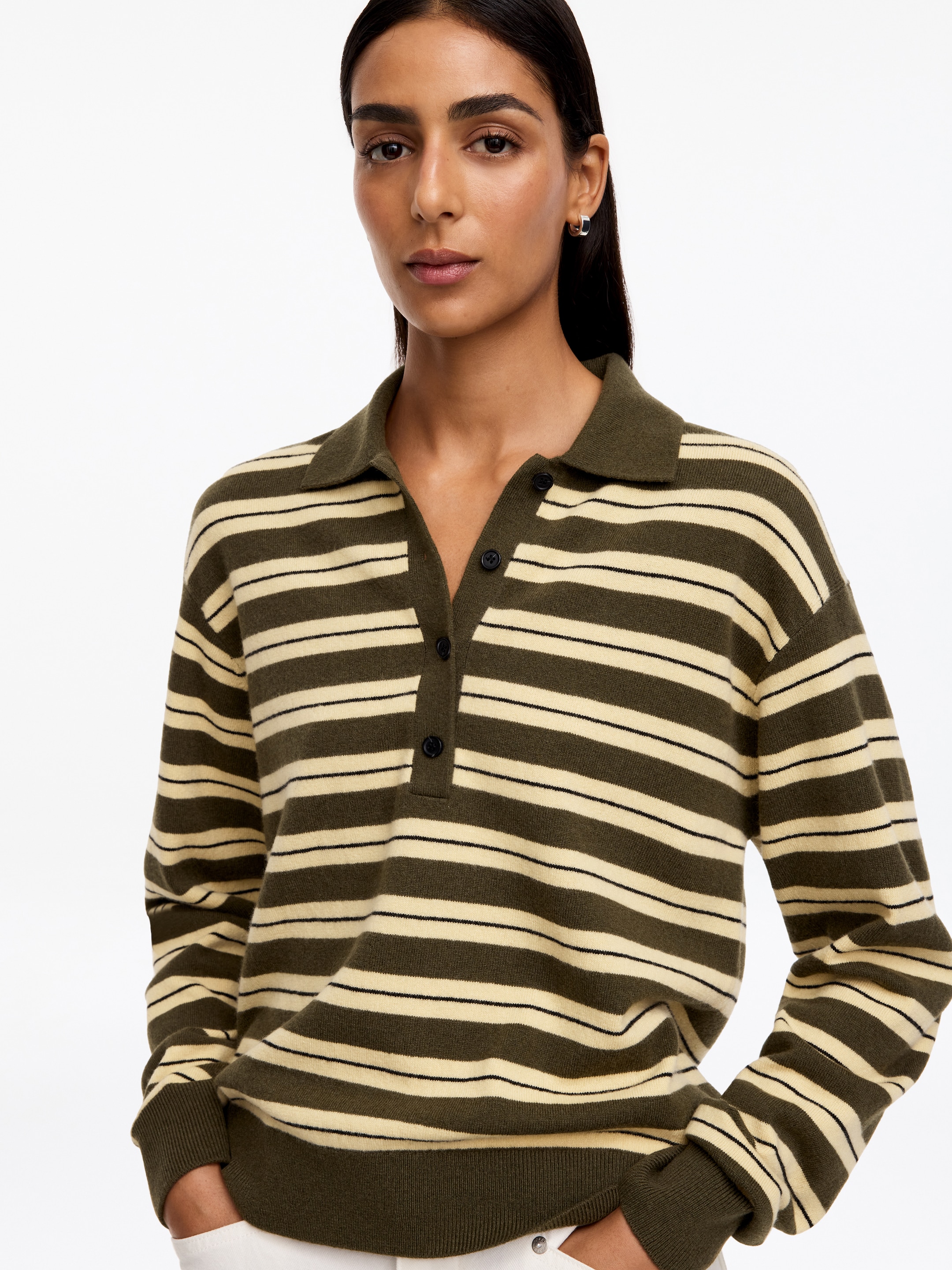 Jersey tipo polo de lana merino suave - Verde caqui/rayas - Corte estándar - women - StillMedia/Lookbook - 5