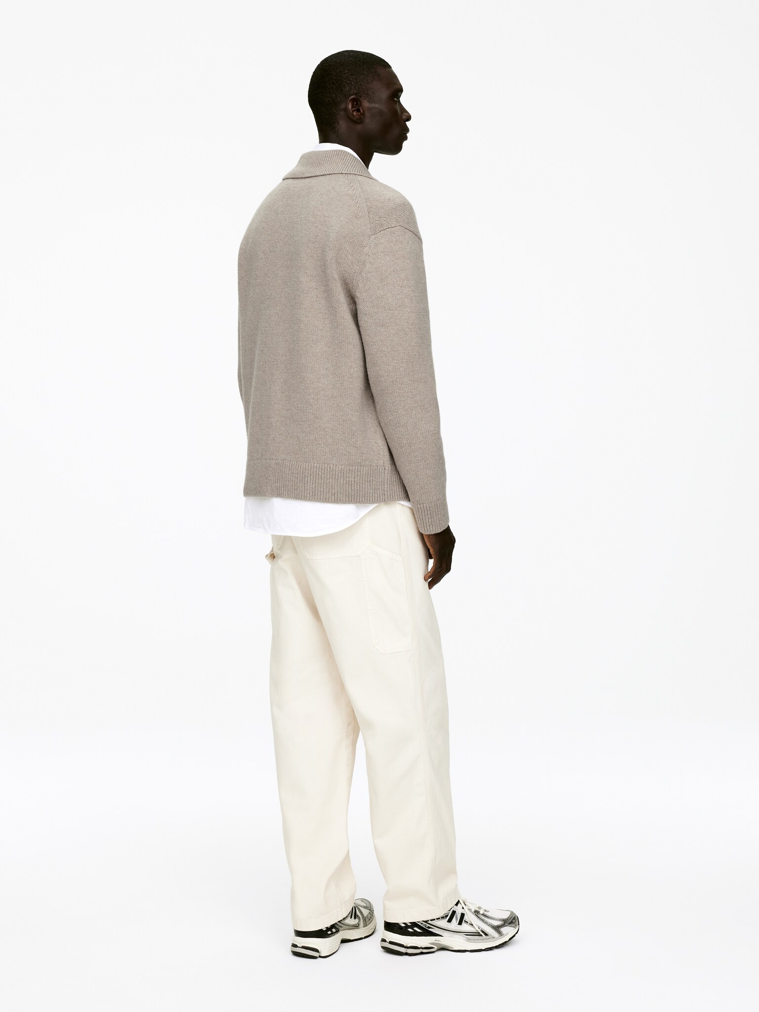 Ullcardigan med glidelås - Beige/Mørkebrun - 3