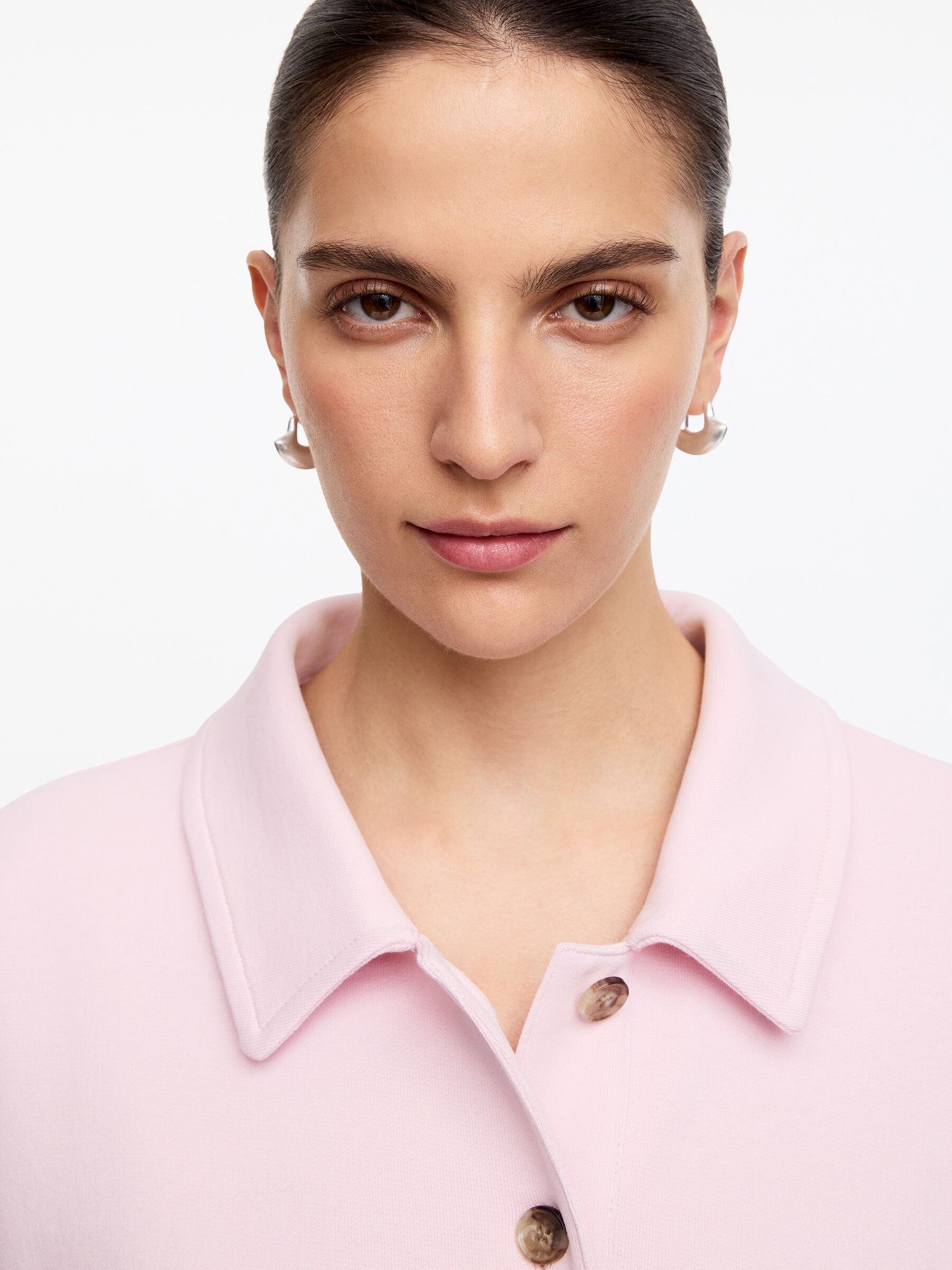 French Terry Polo Sweatshirt - Dusty pink - Regular fit - Women - StillMedia/Lookbook - 4