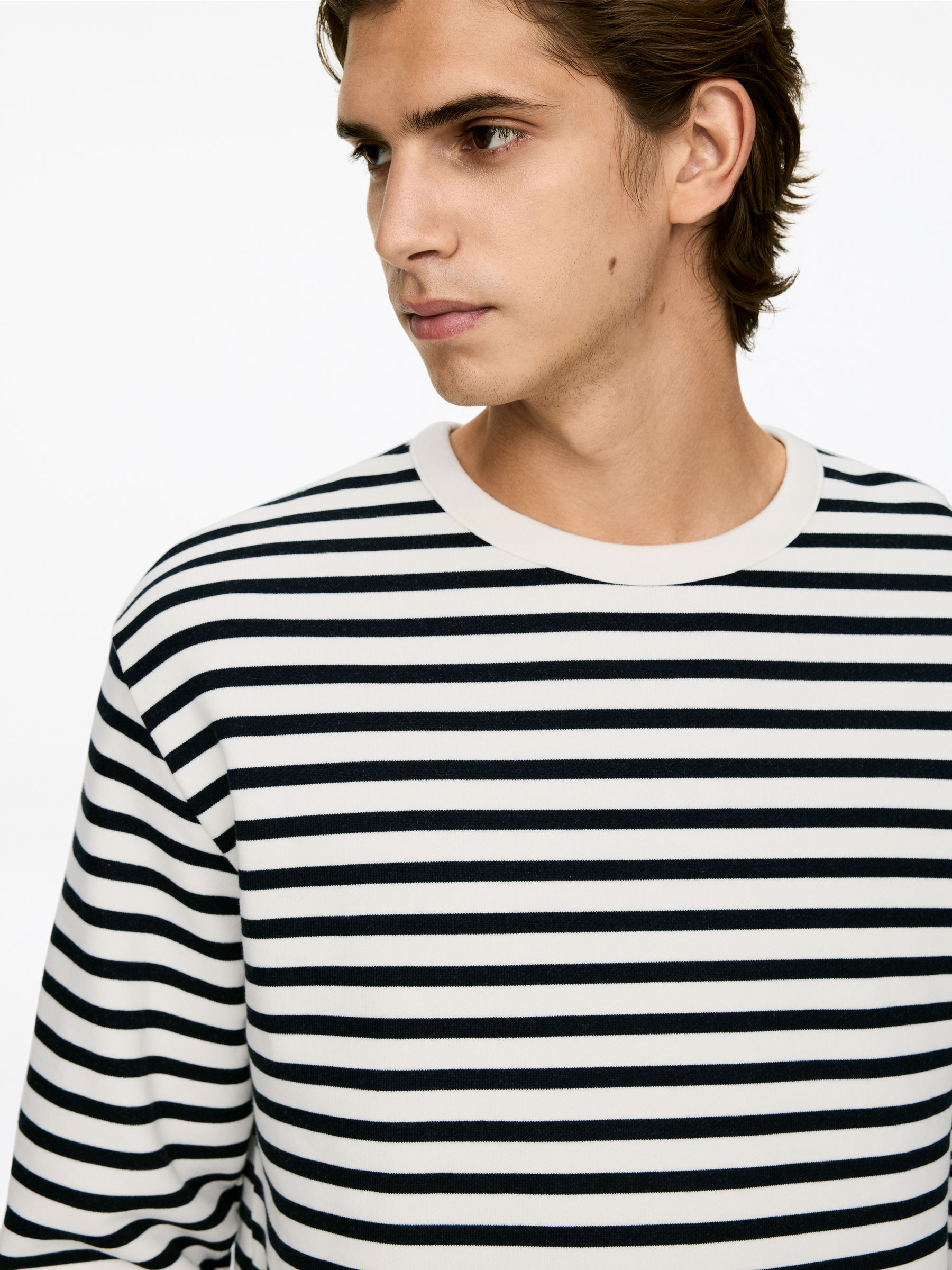 Cotton Fleece Long-Sleeve Jumper - White/Dark Blue - Loose fit - Men - StillMedia/Lookbook - 6