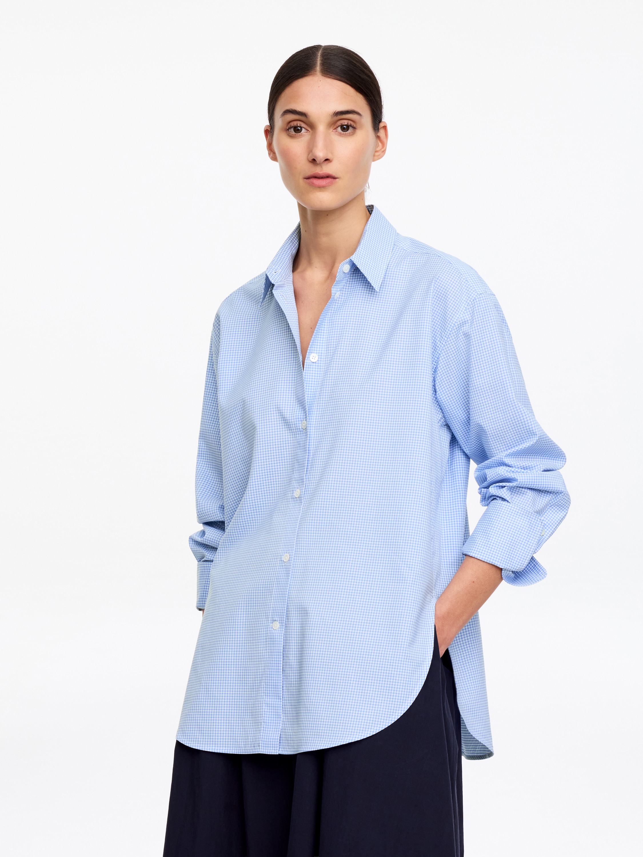 Popeline-Hemd mit lockerer Passform - Blau/Karos/Rosa/Weiß/Blau/Weiß