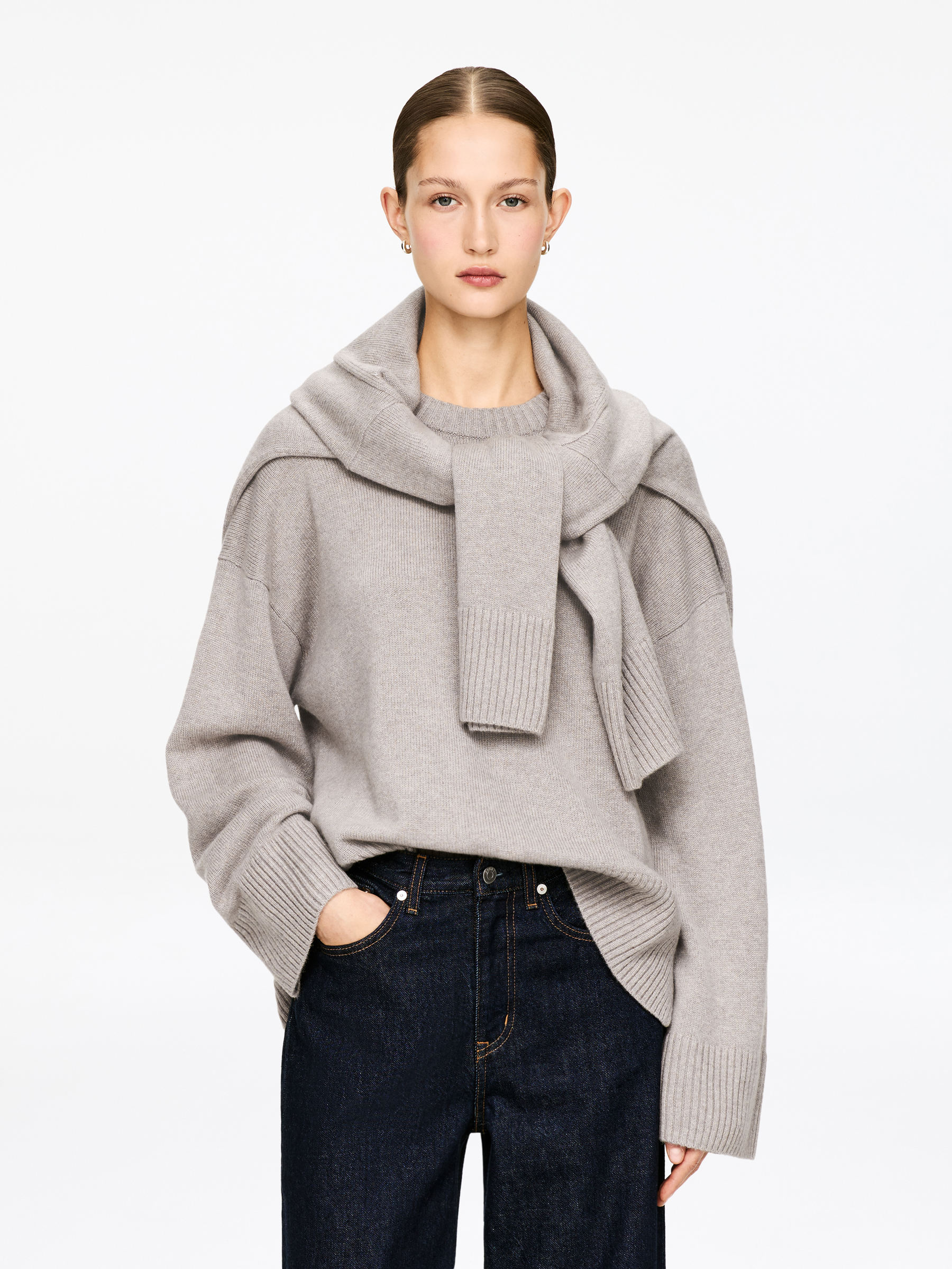 Oversized Pure Cashmere Jumper​-#B7B4AA-17698