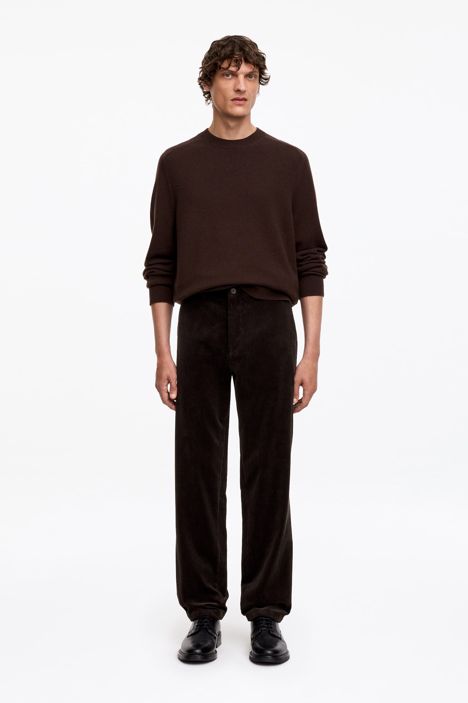 Corduroy broek met normale pasvorm - Donkerbruin/Taupe/Donkergrijs - 1