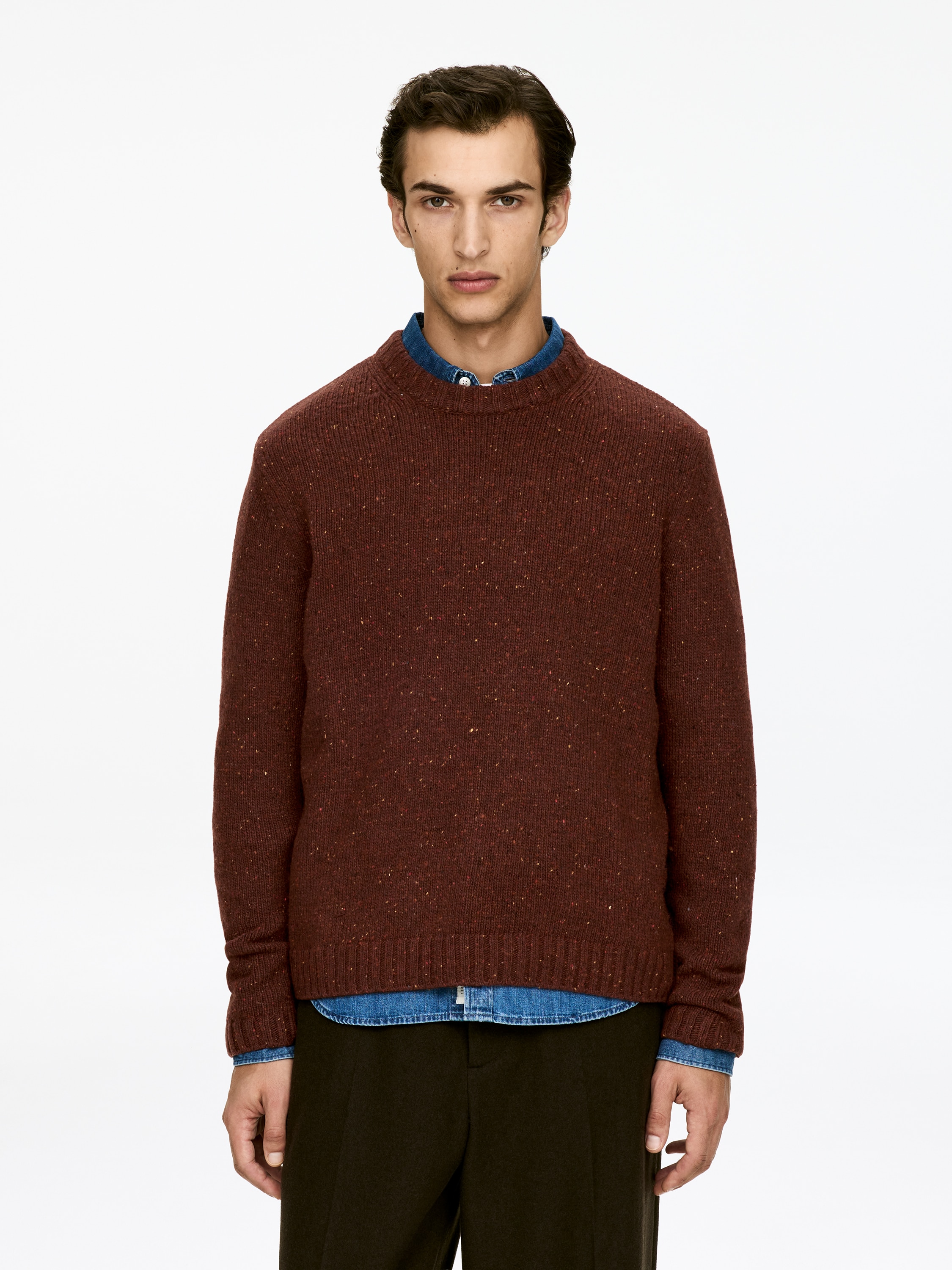 Wool-Alpaca Blend Jumper - Bordó/Bézs melange