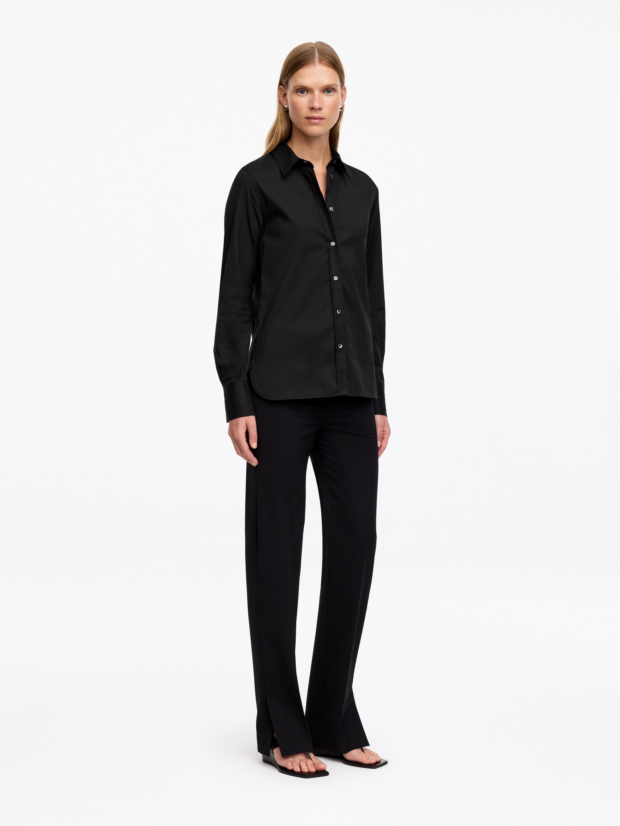 Slim Stretch Cotton Shirt - Black - Slim fit - Women - StillMedia/Lookbook - 5