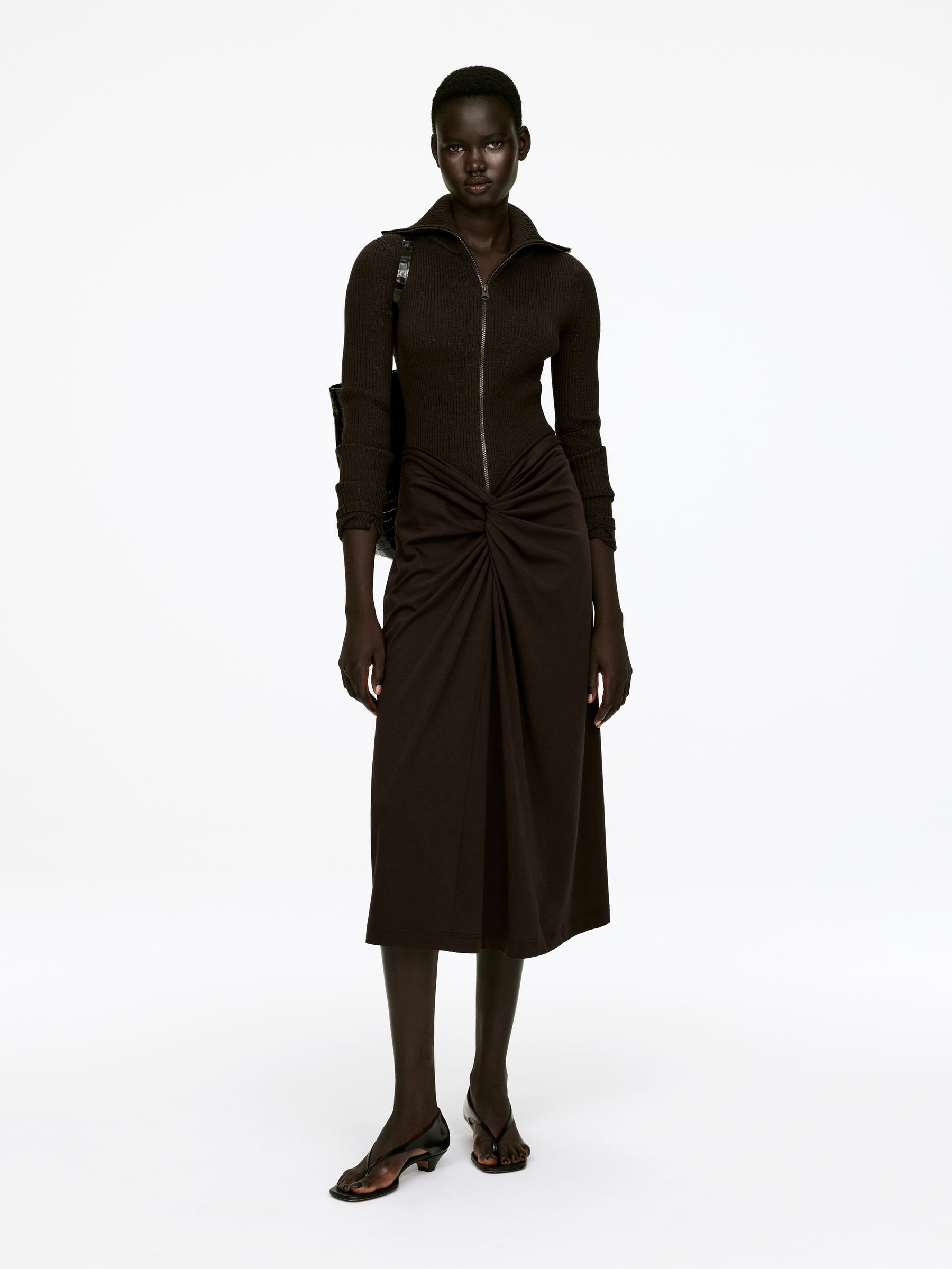 Twist Midi Skirt-#3F3838-16074