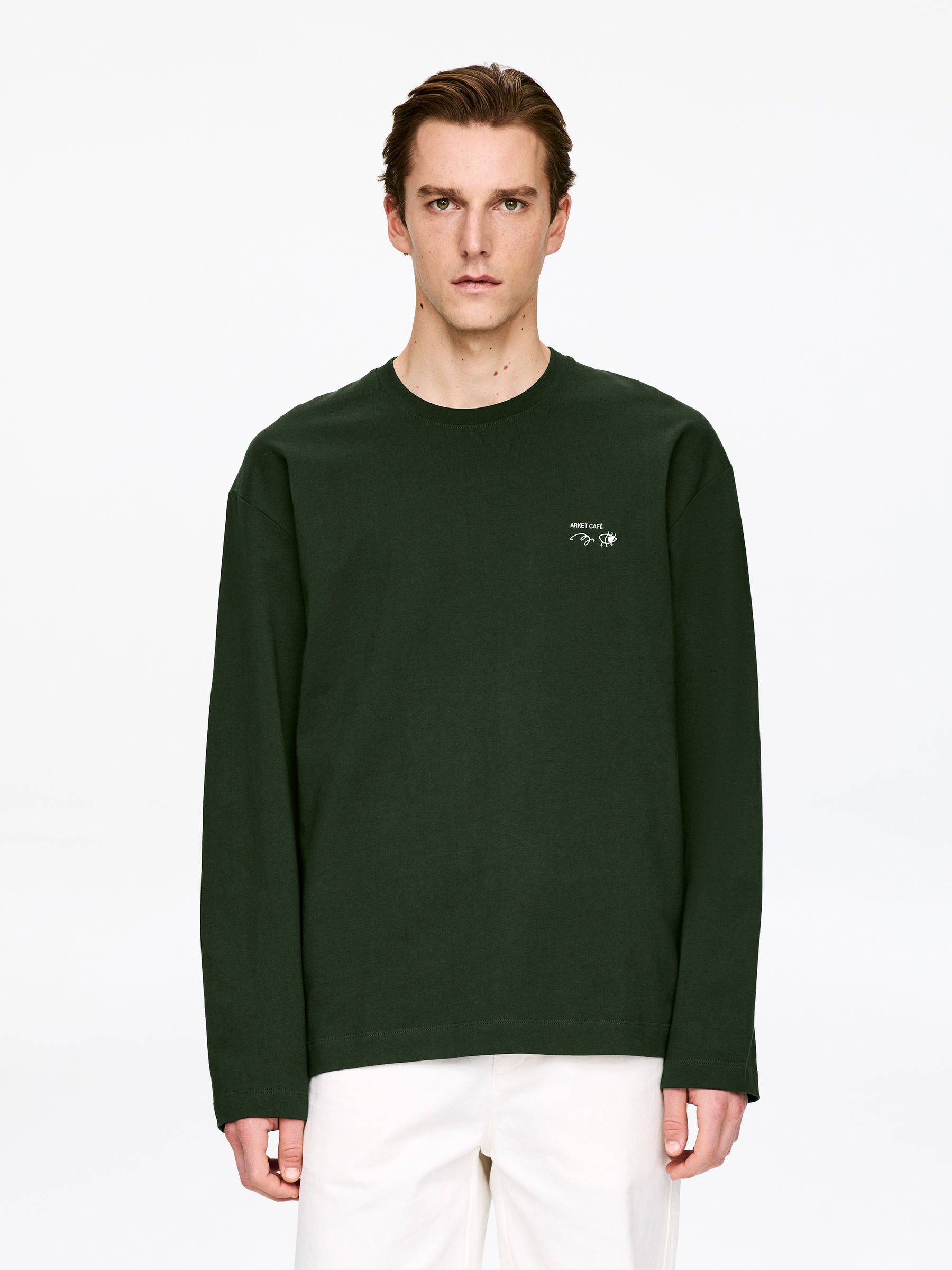 T-shirt à manches longues ARKET CAFÉ - Vert foncé - Loose fit - Café - StillMedia/Lookbook - 1