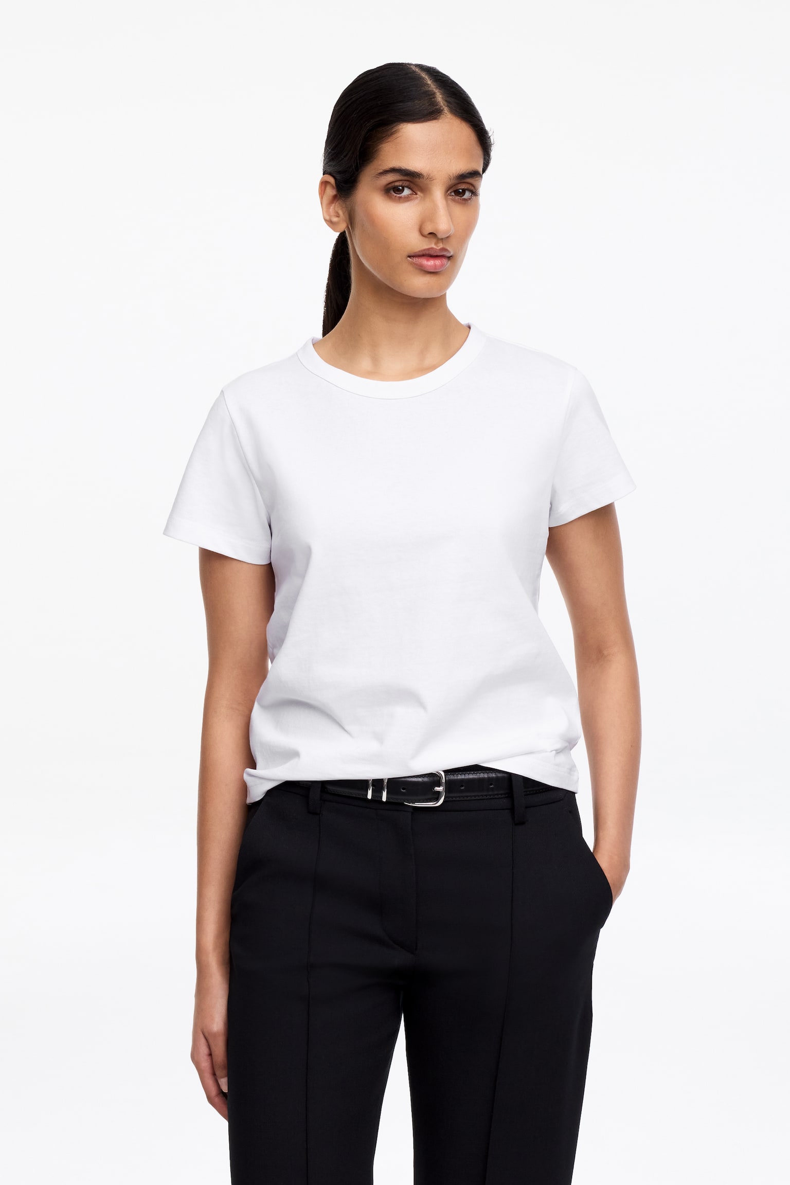 Bawełniany T-shirt Neat - Biały/Ciemnoniebieski - 1