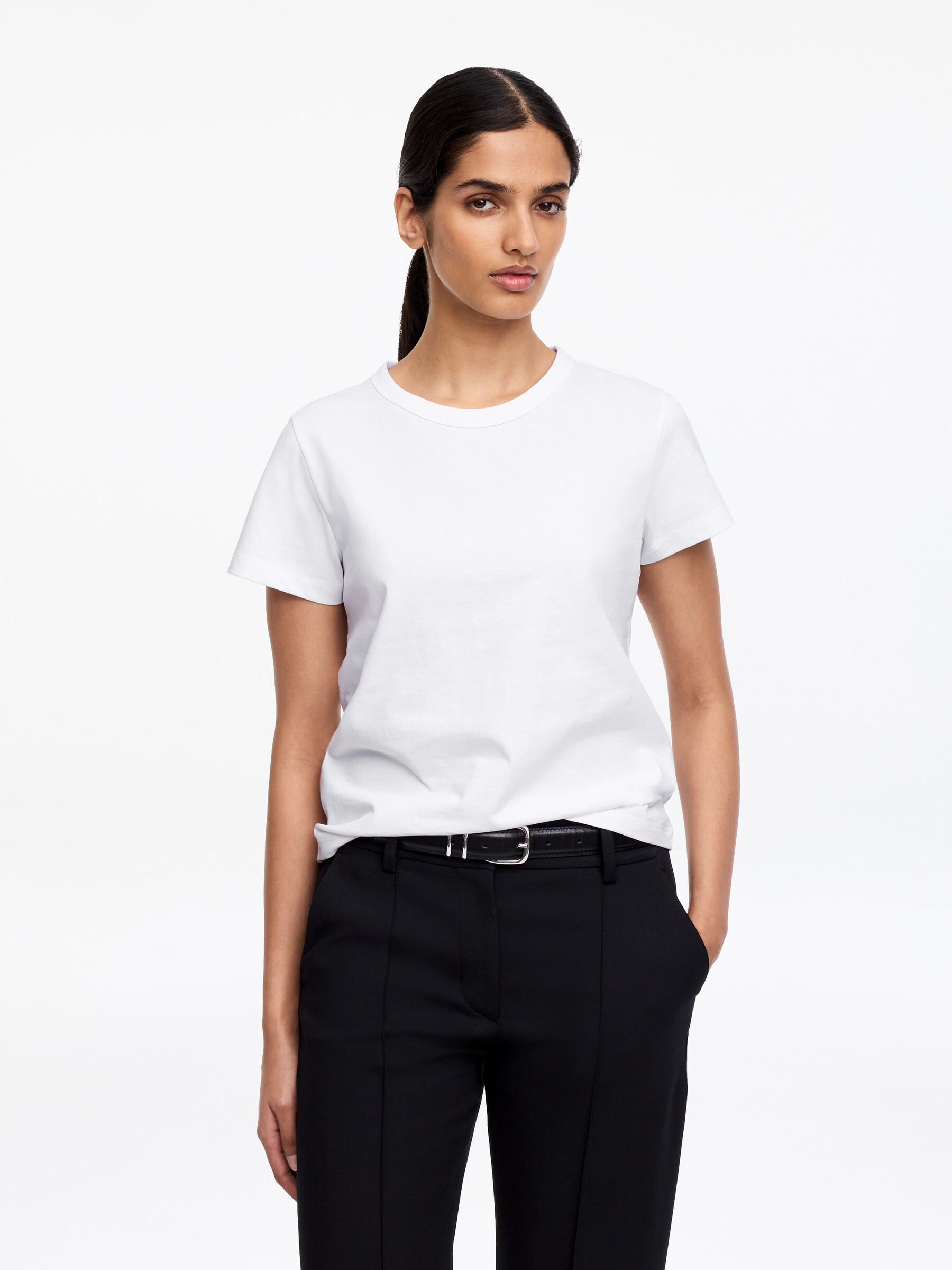Neat Cotton T-Shirt - White - Slim fit - Women - StillMedia/Lookbook - 5