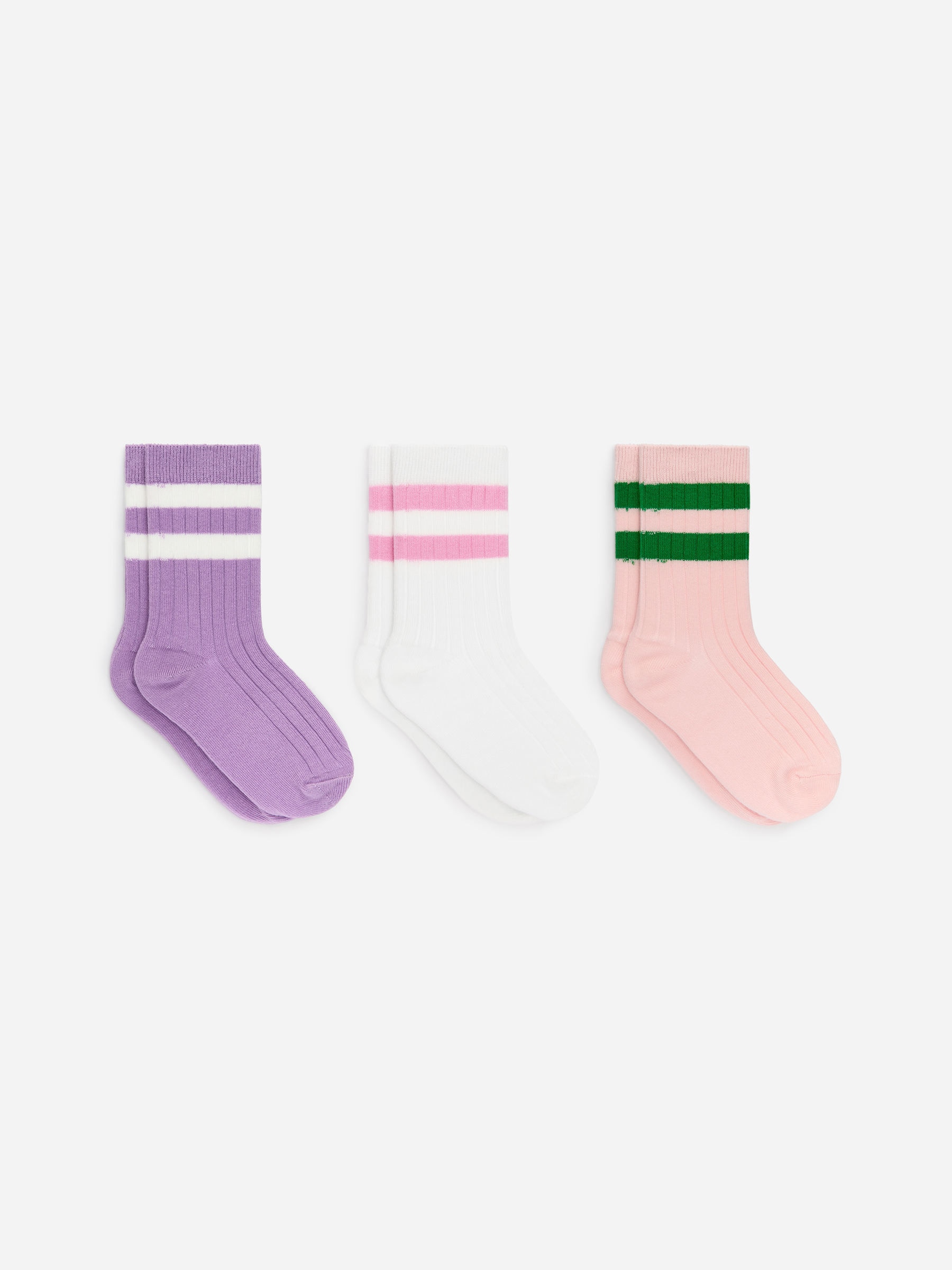 Rib Knit Socks Set of 3-#B196C8-18152