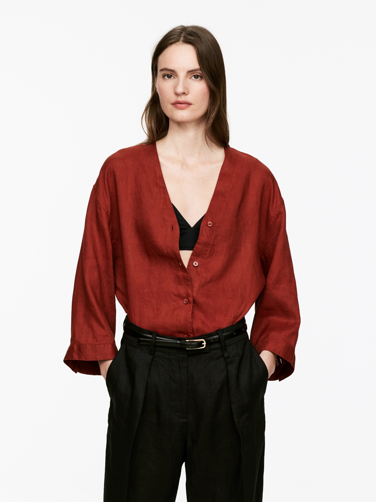 Blusa in lino - Ruggine/Nero