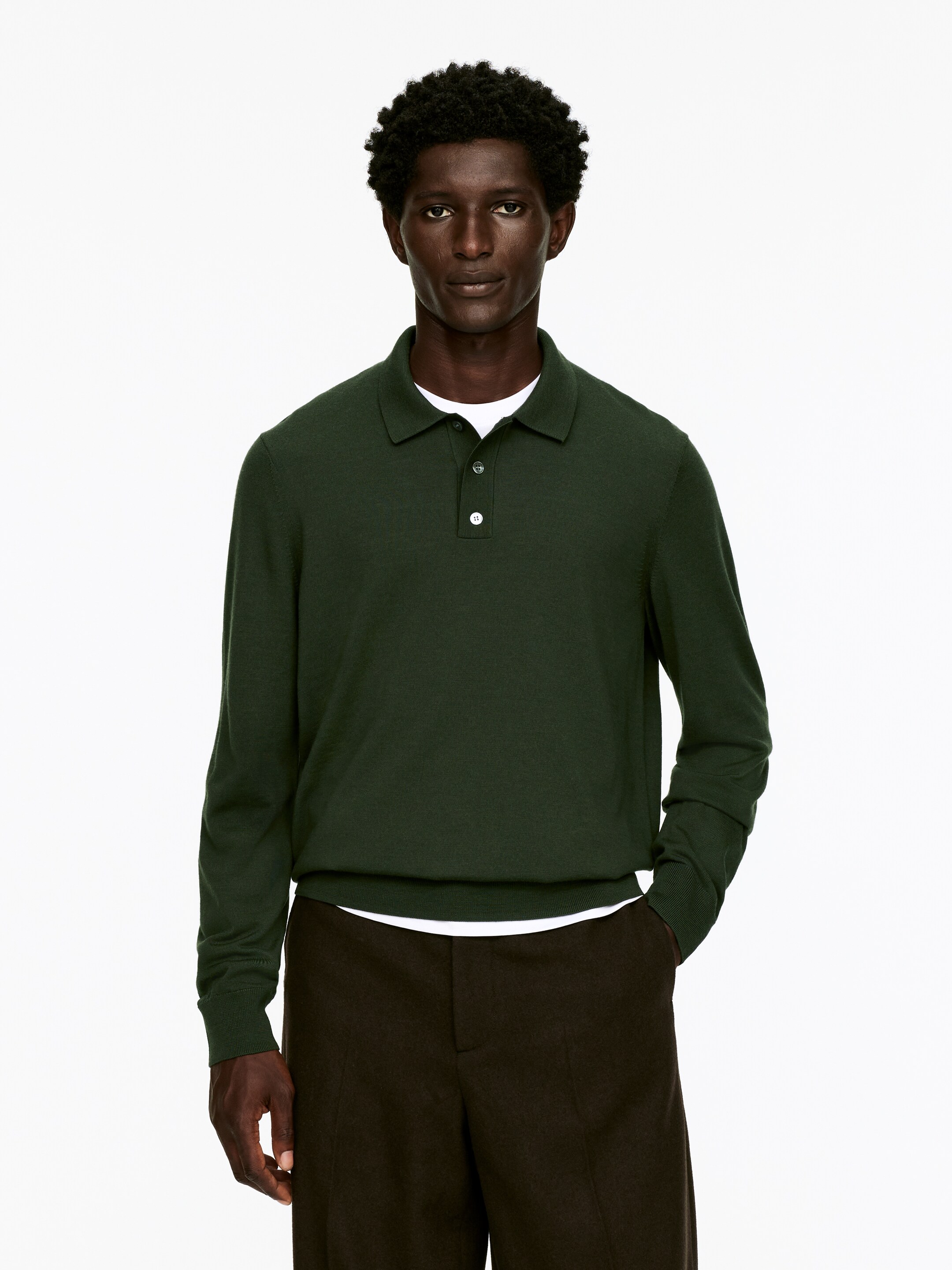 Visualizza immagine più grande: Maglione in stile polo in lana merino - Verde scuro - UOMO | H&M IT 1