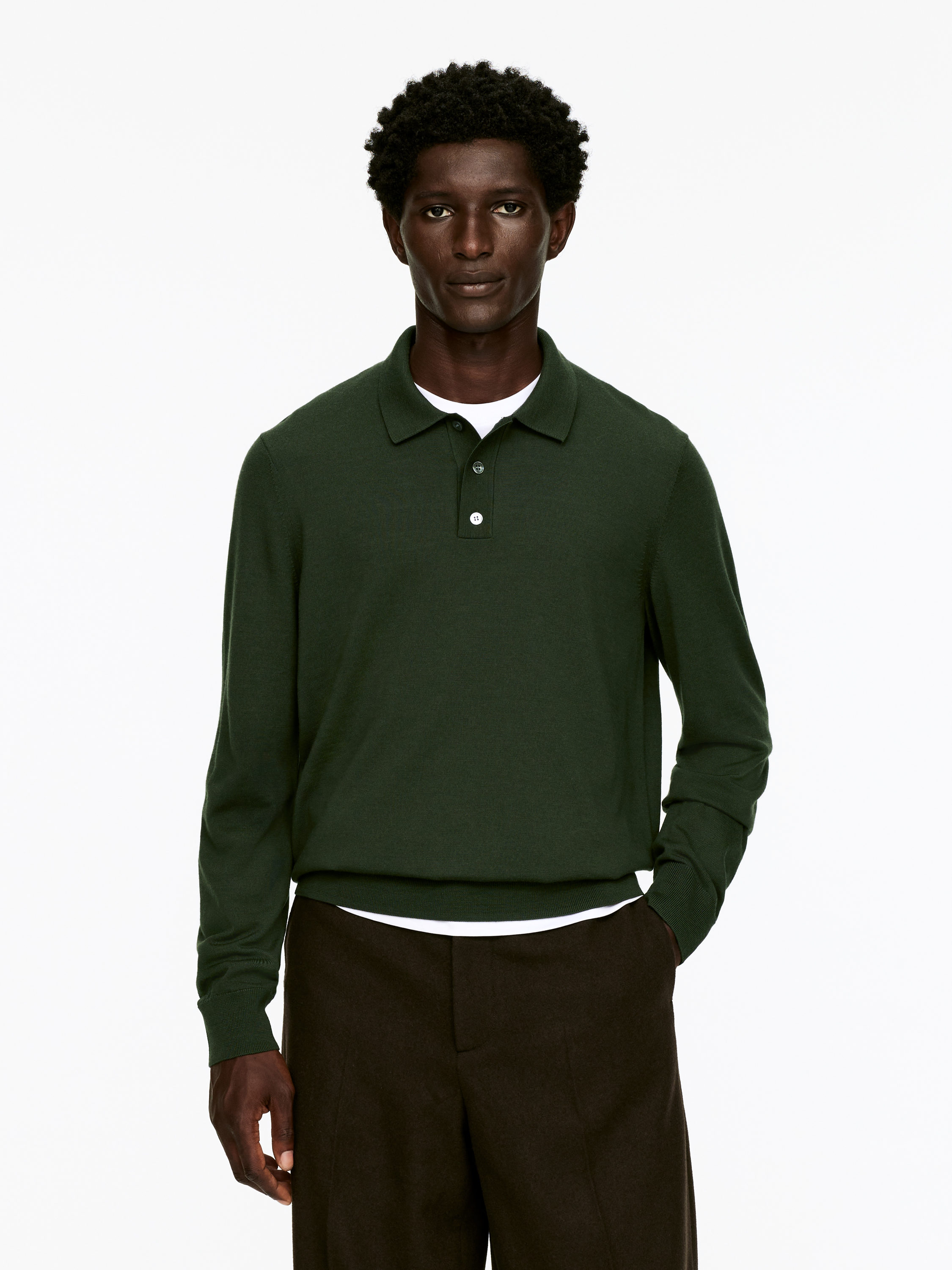 Merino Polo Jumper - Dark Green - Regular fit - Men - StillMedia/Lookbook - 18