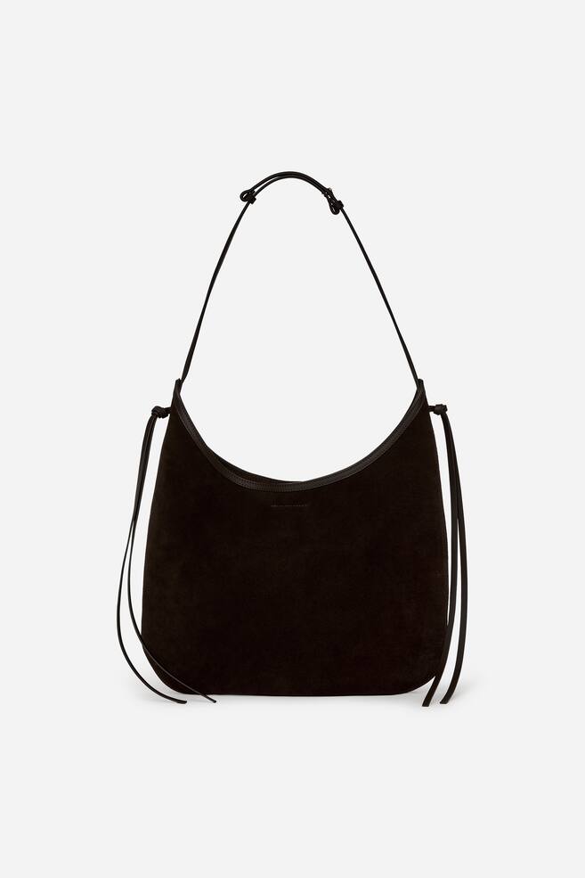 Suede Shoulder Bag - Dark Brown - 1