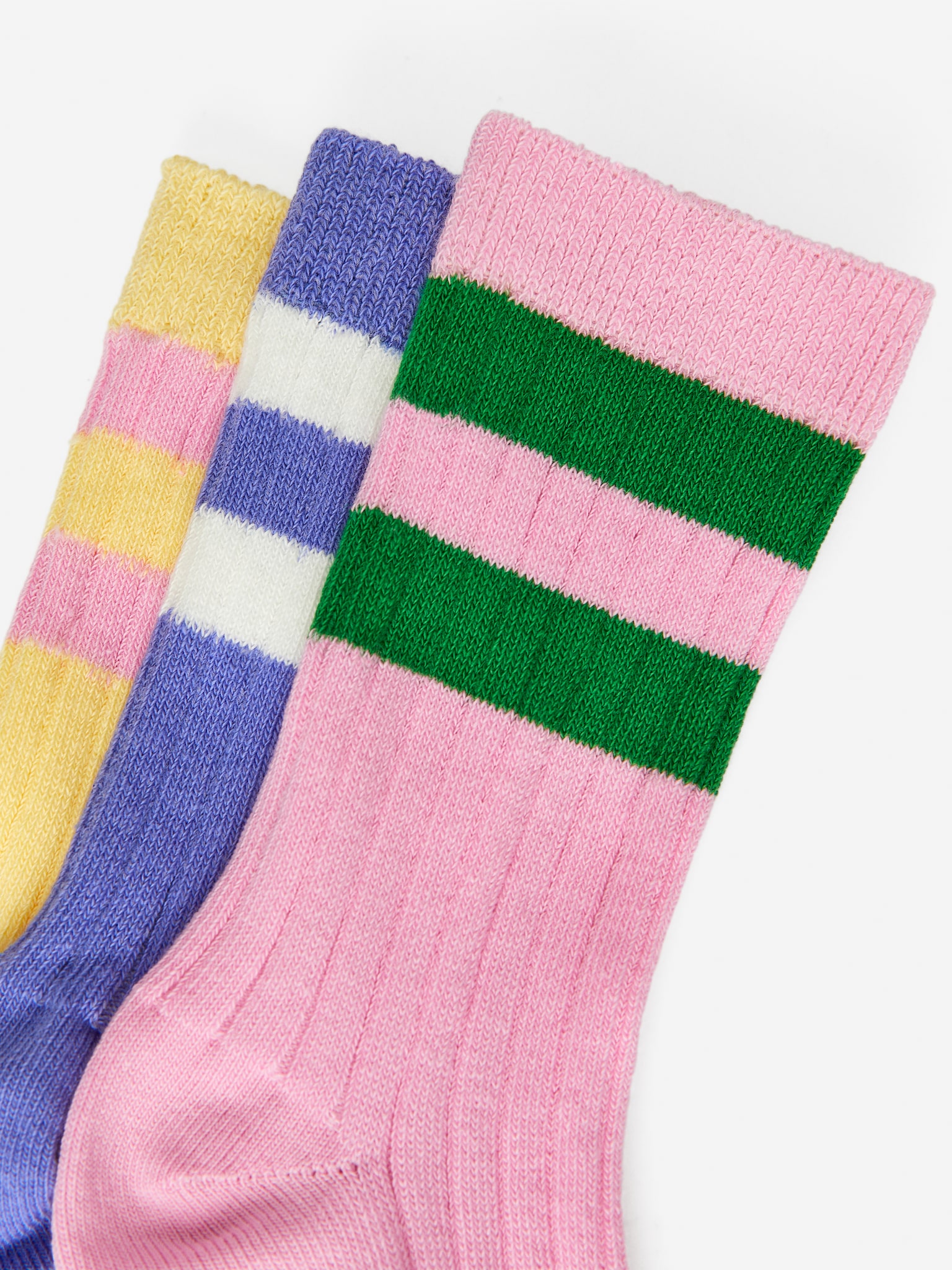 Ribbstickade strumpor, 3-pack - Rosa/blå/gul/Rosa/vit/lila/Blå/vit/svart - 2