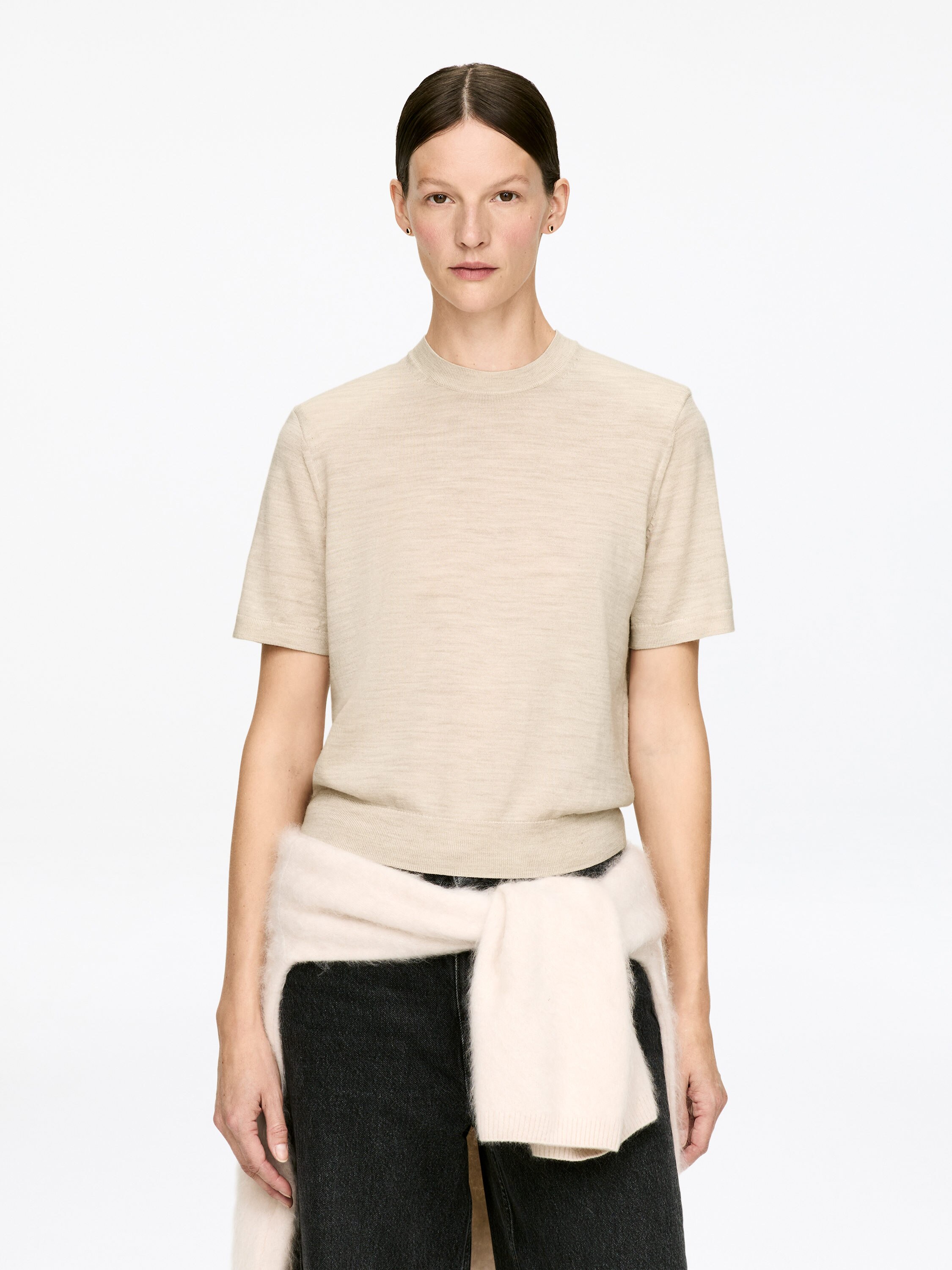 T-shirt en maille de laine mérinos-#DFD7CA-14241