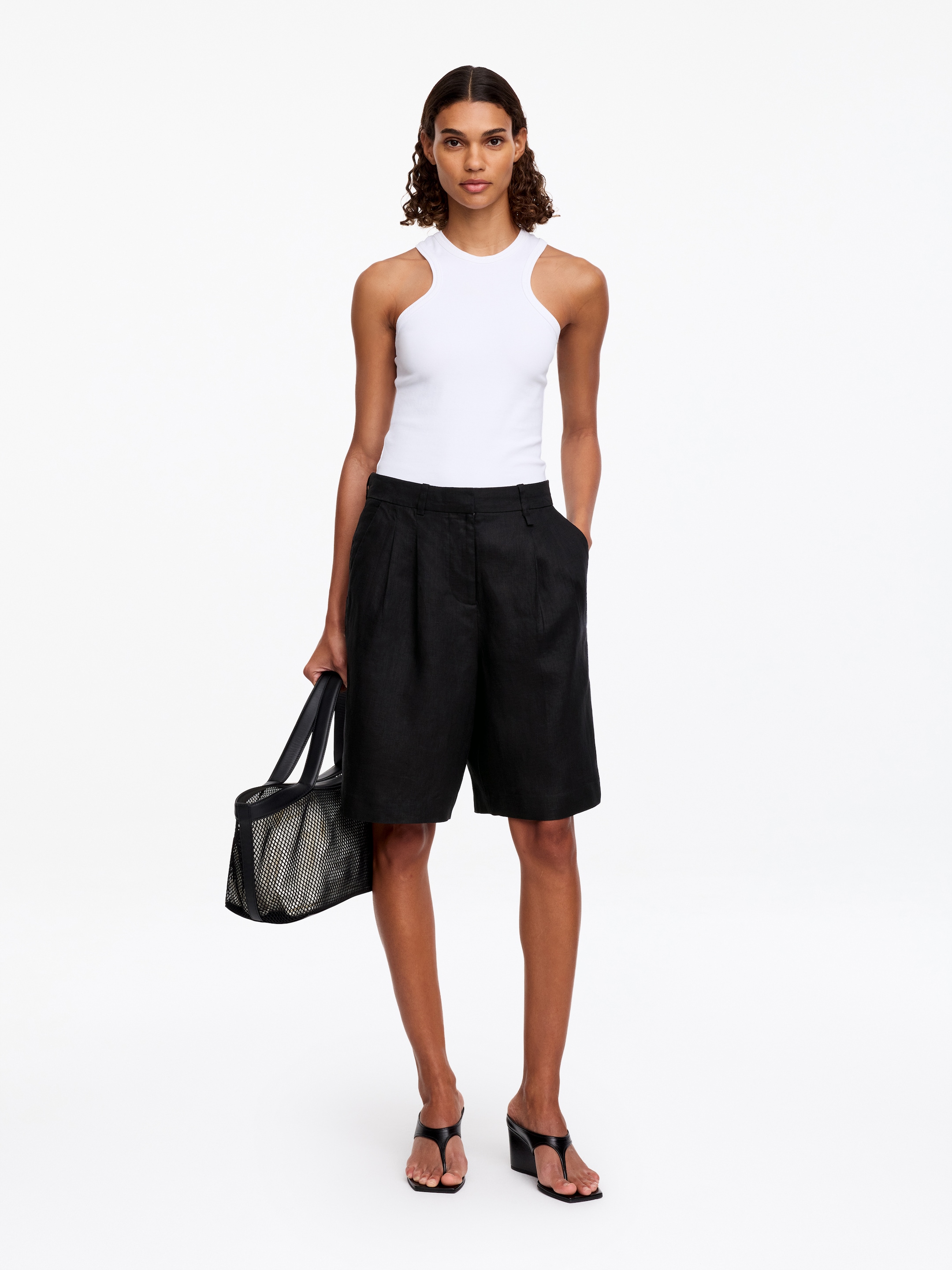 Linen Shorts-#272628-14739