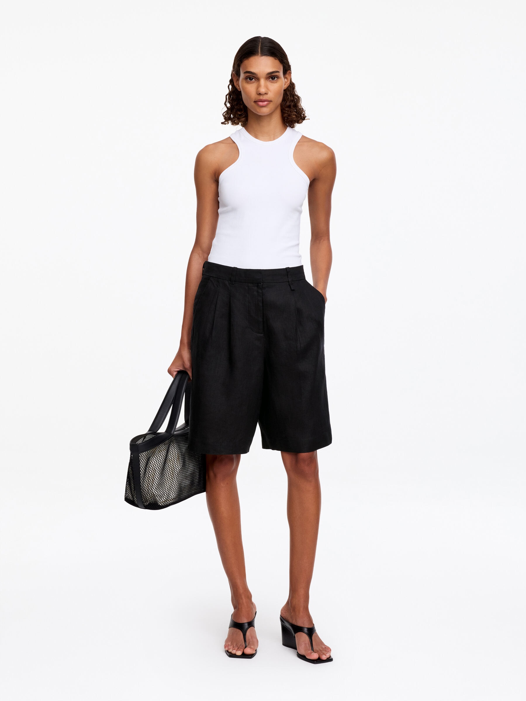 Linen Shorts-#272628-14739