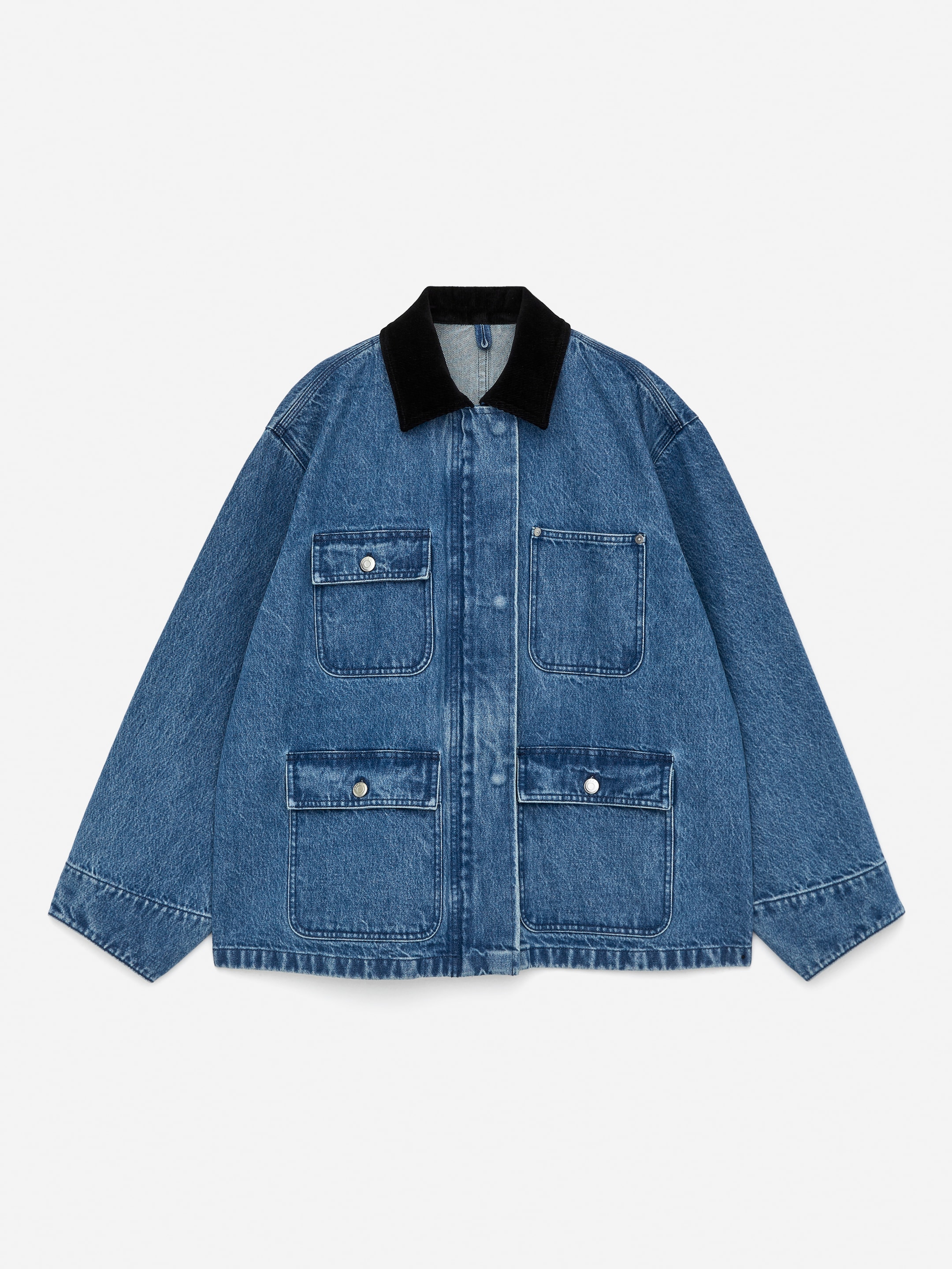 Cord-Collar Denim Jacket - Blue - Oversized - Women - StillMedia/DescriptiveStillLife - 4