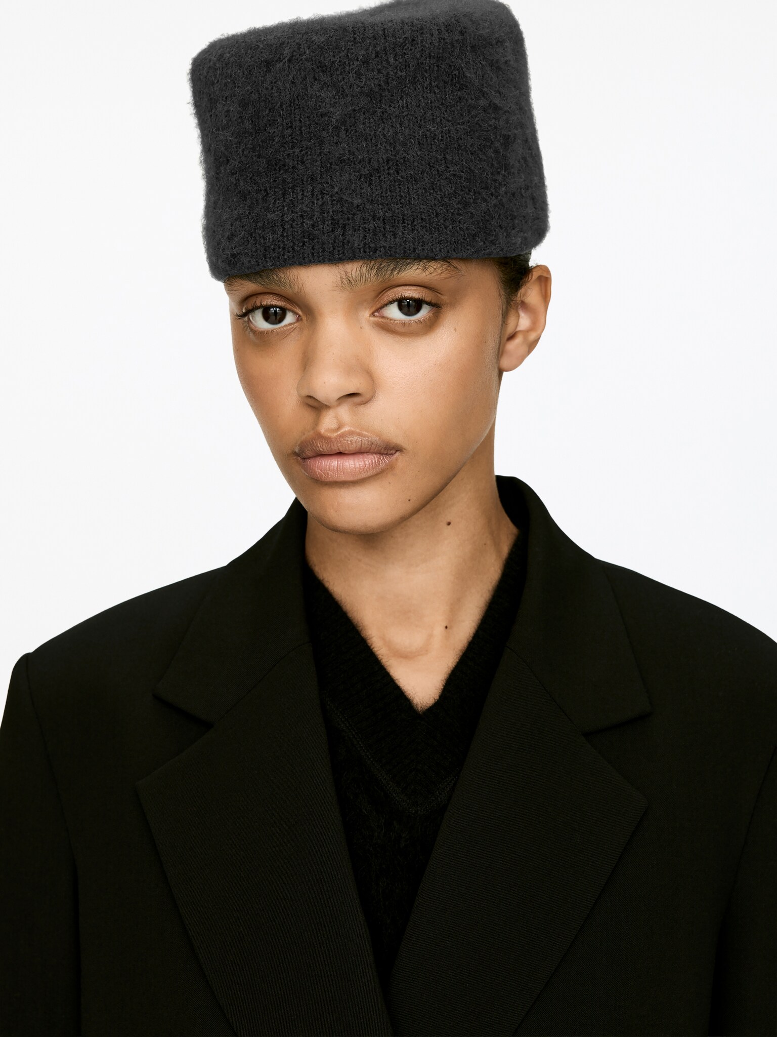 Chapeau en mélange de laine et d'alpaga - Noir/Taupe - 1