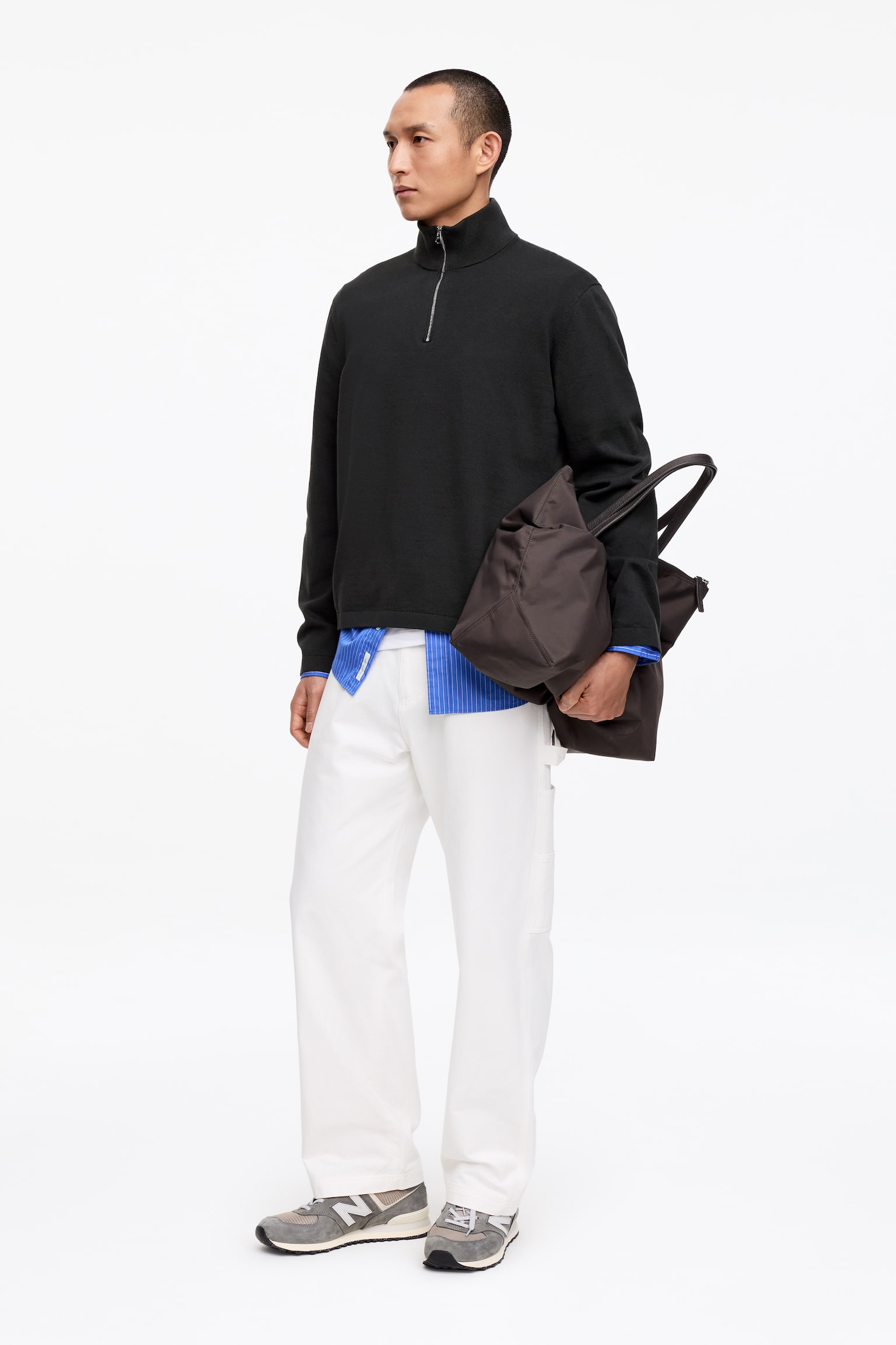 Maglione con mezza cerniera - Nero/Verde kaki - 5