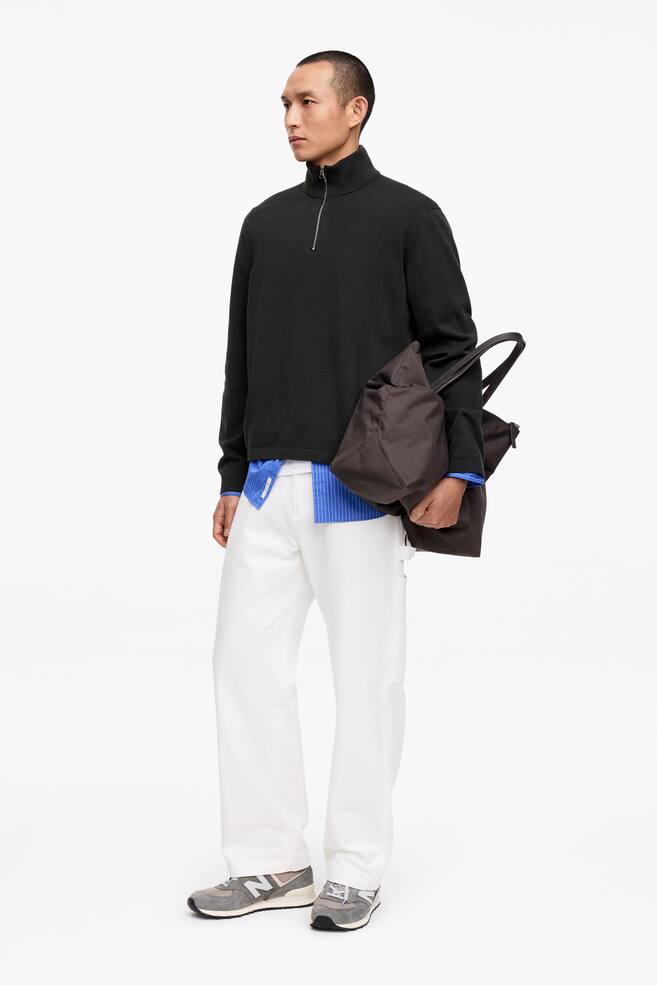 Knitted Half-Zip Jumper - Black/Khaki Green - 5